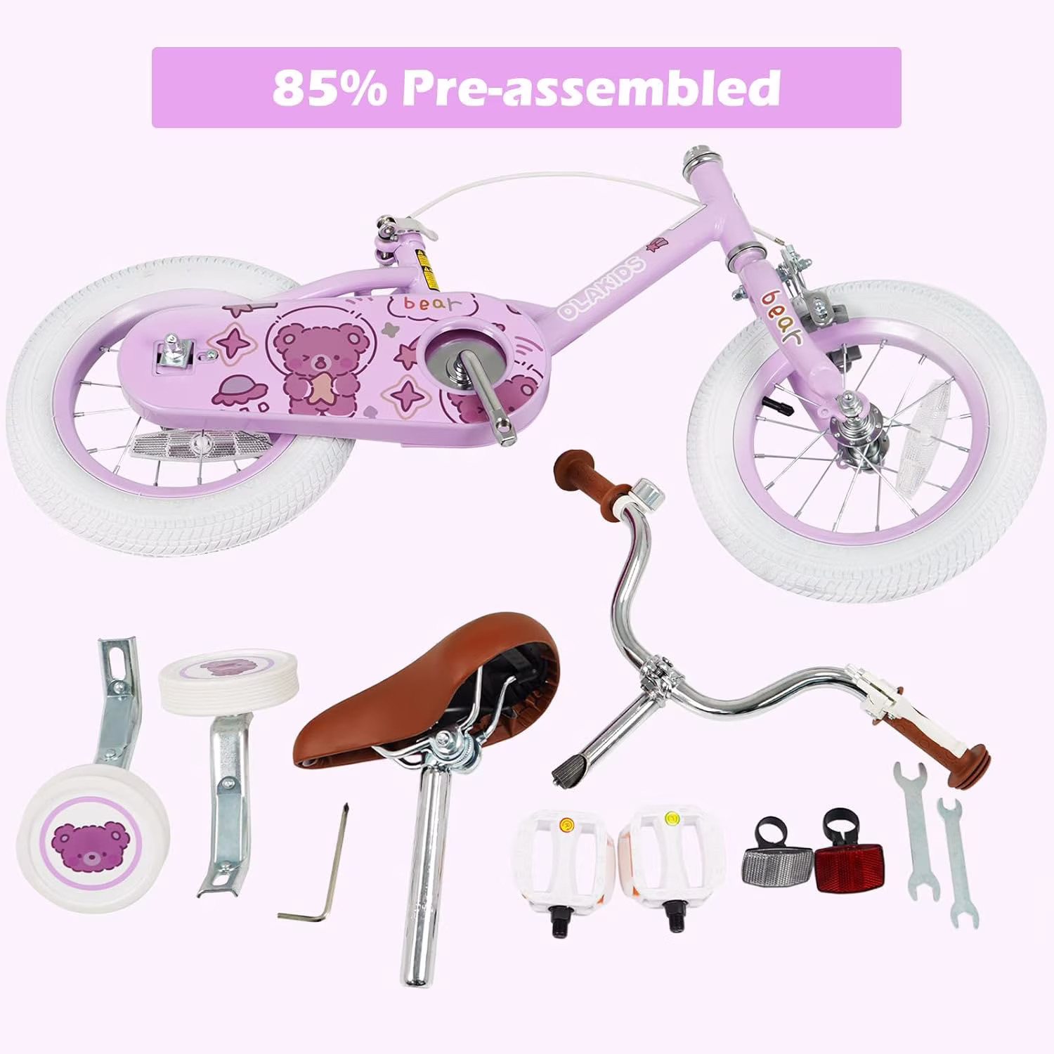 OLAKIDS Kids Bike, 12 14 16 18 Inch Bear Themed Toddlers Bike with Training Wheels Adjustable Seat Handlebar Coaster Brake and Handbrake, Children's Bicycle for Boys Girls - Image 2