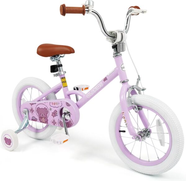 OLAKIDS Kids Bike, 12 14 16 18 Inch Bear Themed Toddlers Bike with Training Wheels Adjustable Seat Handlebar Coaster Brake and Handbrake, Children's Bicycle for Boys Girls