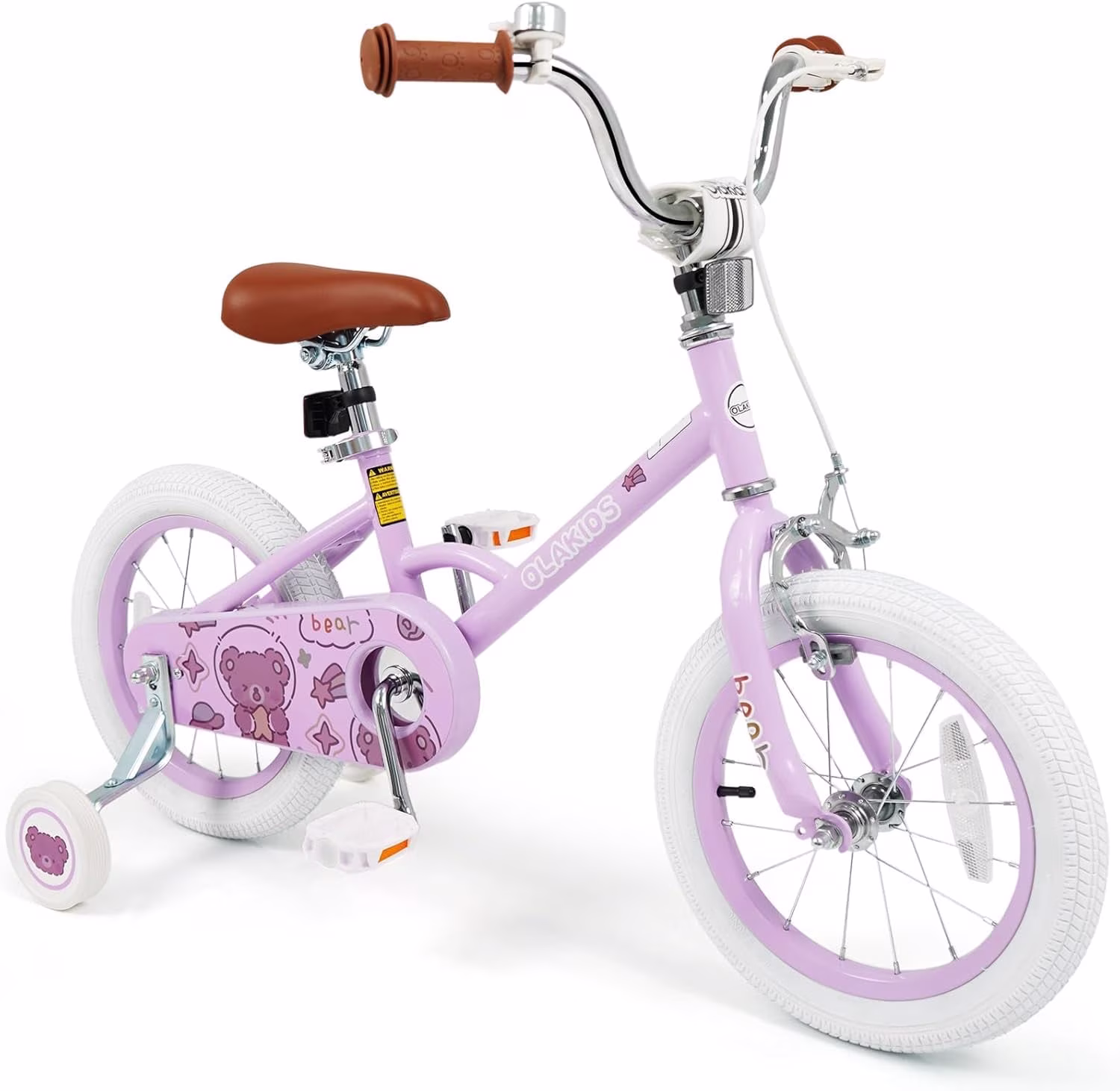 OLAKIDS Kids Bike, 12 14 16 18 Inch Bear Themed Toddlers Bike with Training Wheels Adjustable Seat Handlebar Coaster Brake and Handbrake, Children's Bicycle for Boys Girls
