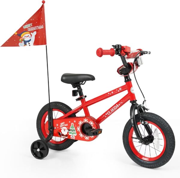 OLAKIDS Kids Bike, 12 14 16 18 Inch Christmas Theme Toddler Children Bicycle with Music Box Flag Training Wheels Adjustable Seat Handbrake Coaster Brake Safety Bell