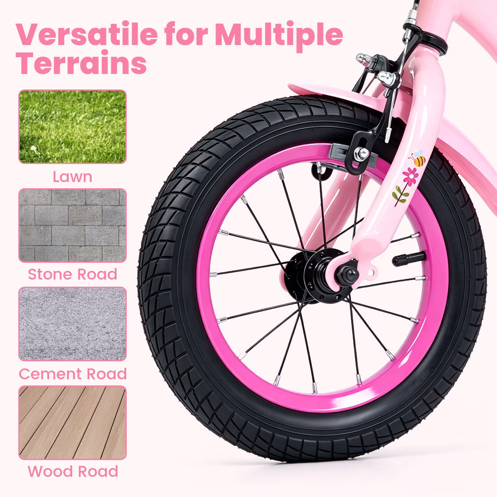 OLAKIDS Kids Bike, 12 14 16 18 Inch Sweet Heart Theme Girls Bicycle with Training Wheels Carry Handle Adjustable Handlebar Seat Basket Streamers - Image 2