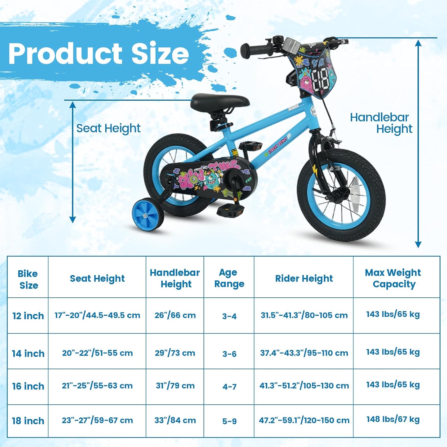 OLAKIDS Kids Bike, 12 14 16 18 Inch Toddler Children BMX Bicycle with DIY Drawing Board Training Wheels Adjustable Seat Handbrake Coaster Brake Safety Bell - Image 3