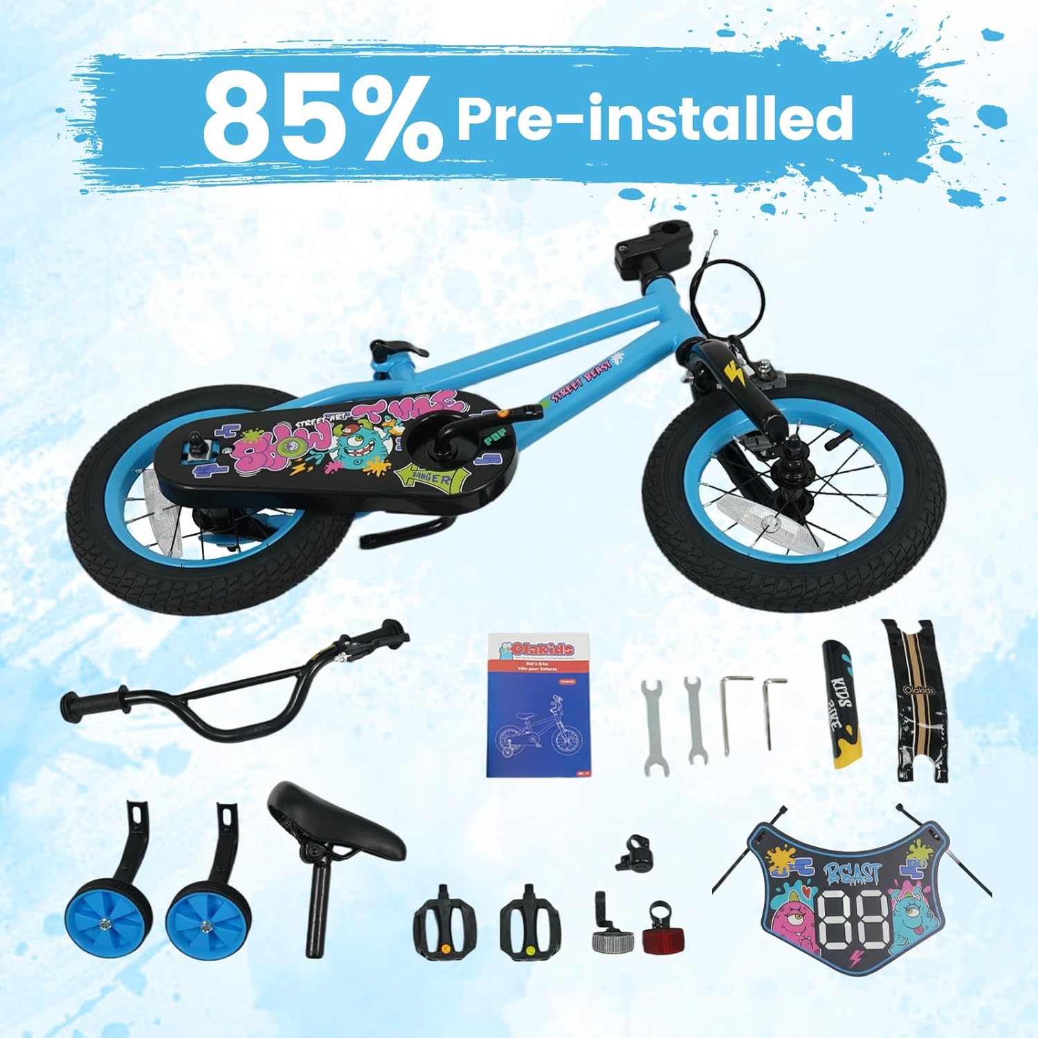 OLAKIDS Kids Bike, 12 14 16 18 Inch Toddler Children BMX Bicycle with DIY Drawing Board Training Wheels Adjustable Seat Handbrake Coaster Brake Safety Bell - Image 5