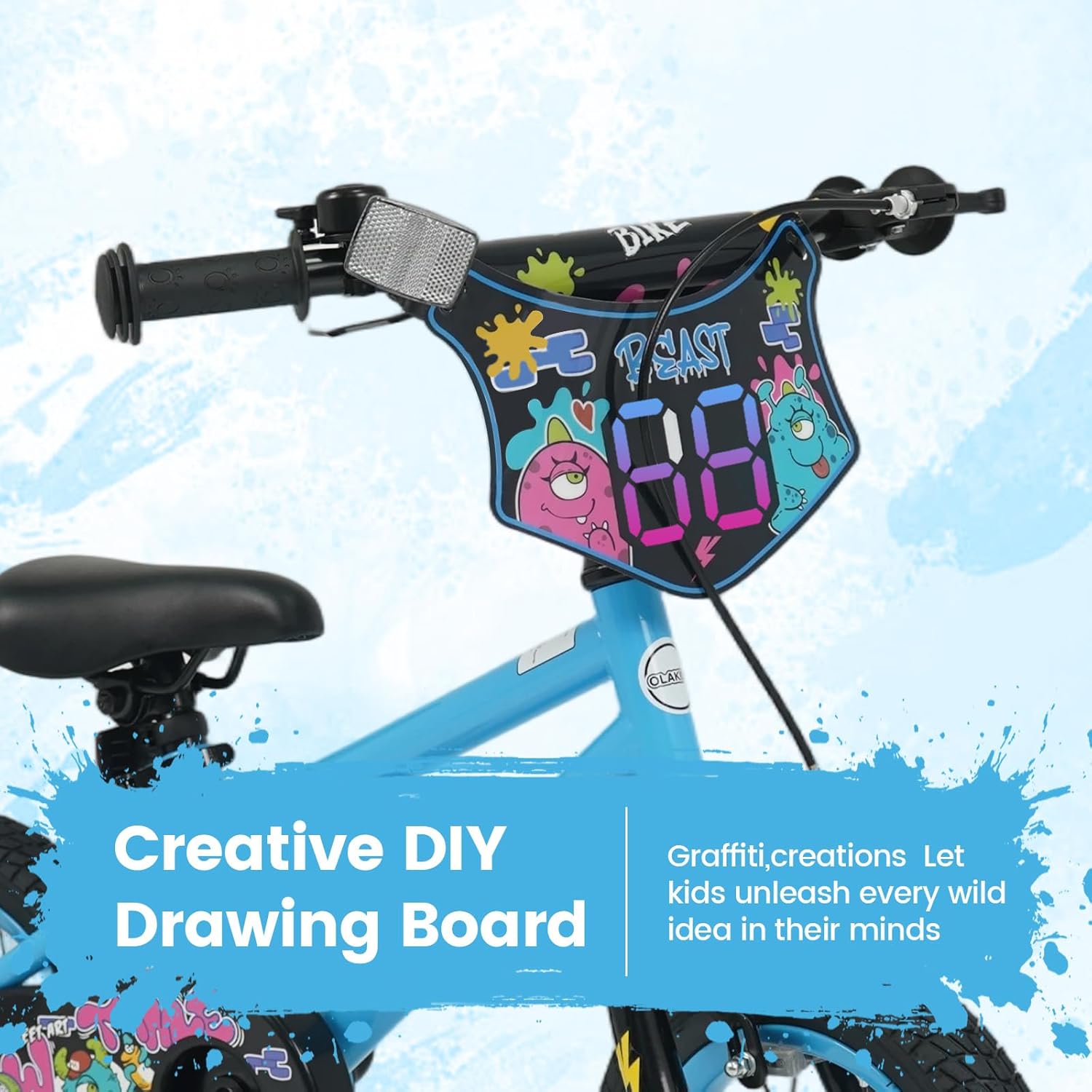 OLAKIDS Kids Bike, 12 14 16 18 Inch Toddler Children BMX Bicycle with DIY Drawing Board Training Wheels Adjustable Seat Handbrake Coaster Brake Safety Bell - Image 2
