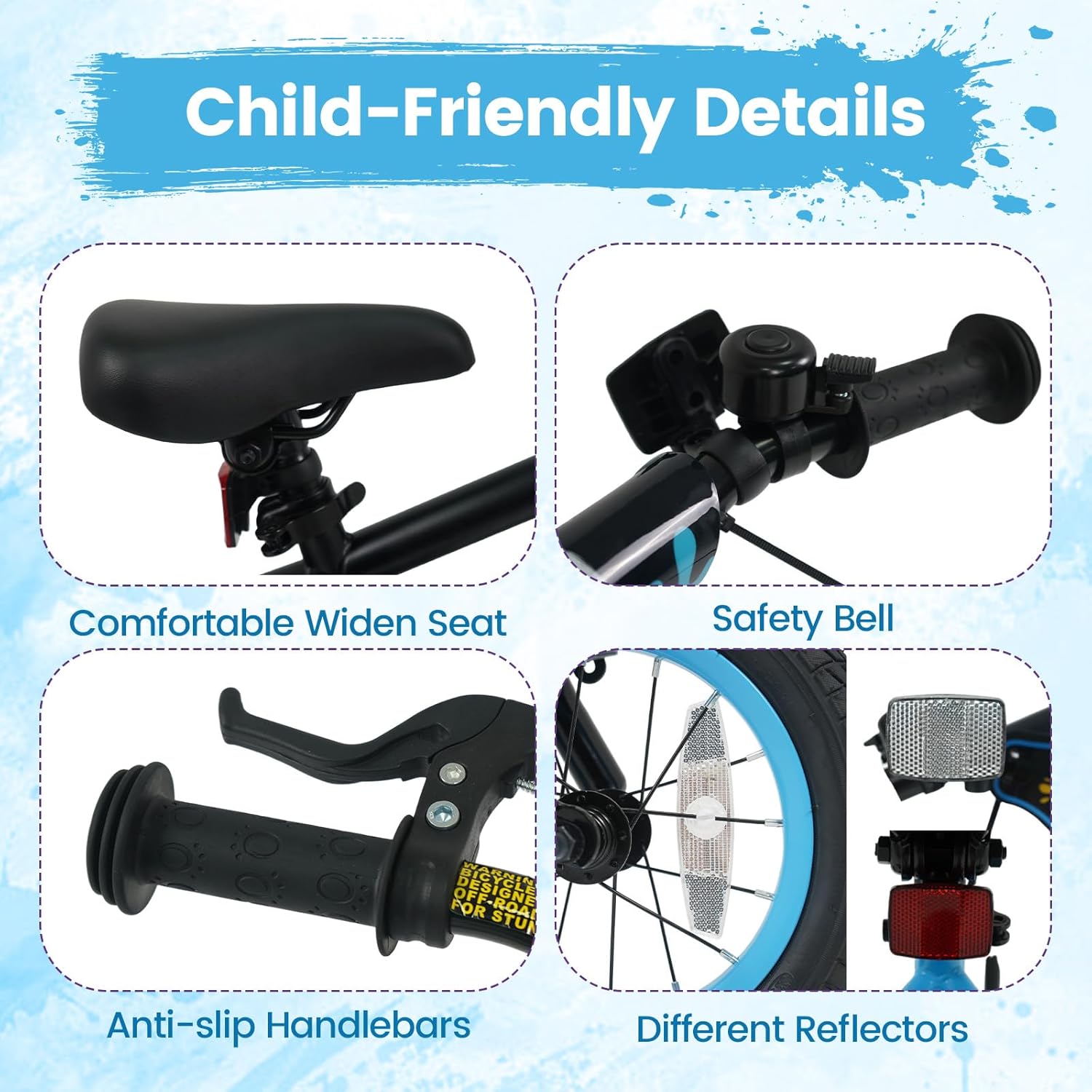 OLAKIDS Kids Bike, 12 14 16 18 Inch Toddler Children BMX Bicycle with DIY Drawing Board Training Wheels Adjustable Seat Handbrake Coaster Brake Safety Bell - Image 4
