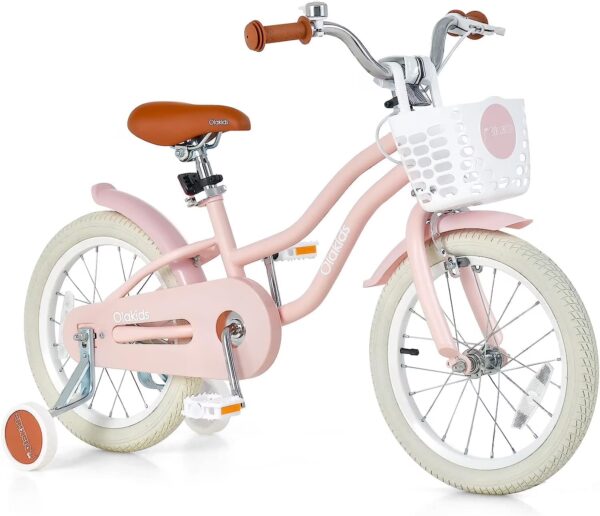 OLAKIDS Kids Bike, 12 14 16 18 Inch Toddlers Bike with Removable Training Wheels Basket, Safety Bell, Adjustable Seat Handlebar, Children's Bicycle for Girls Boys Age 3-8 Years Old