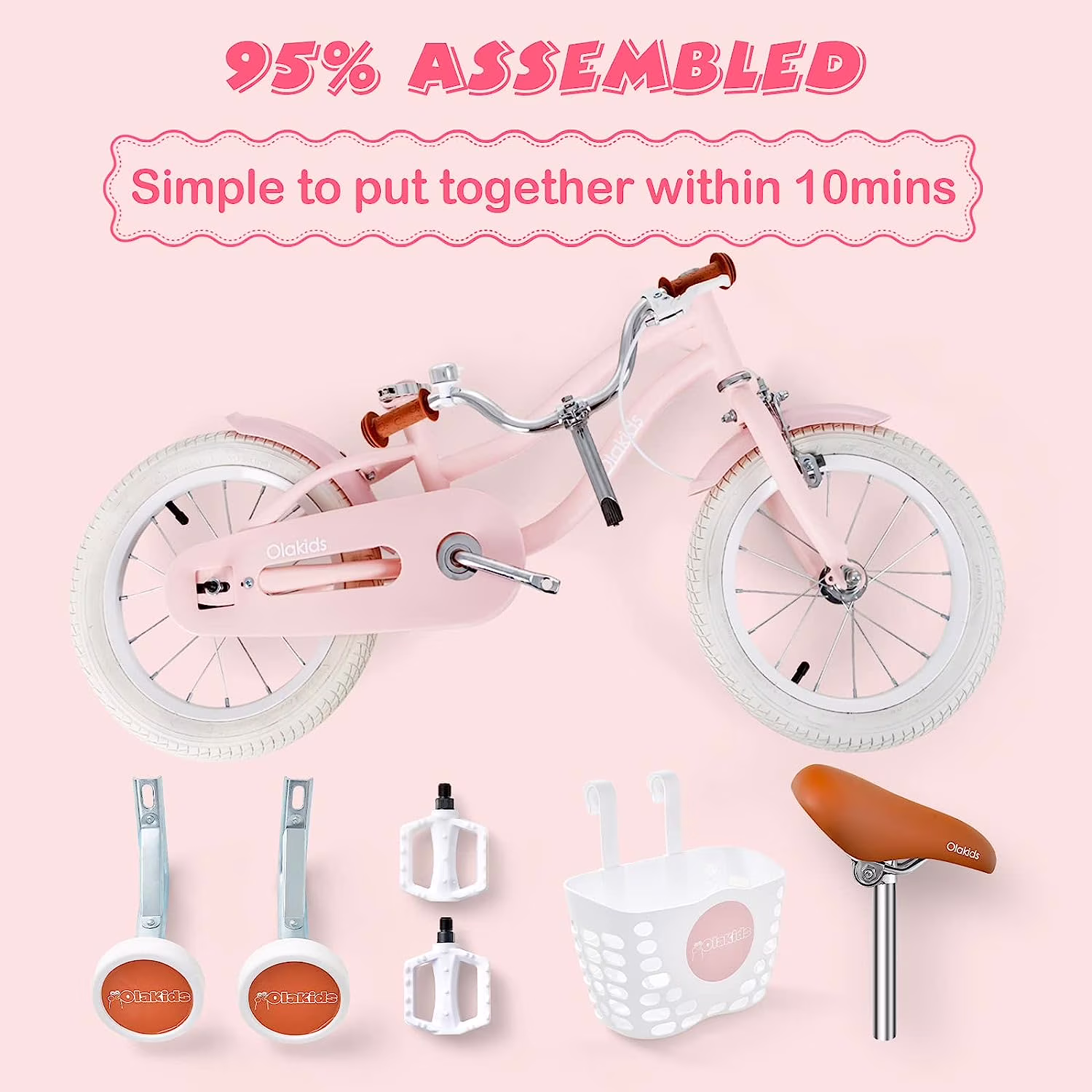 OLAKIDS Kids Bike, 12 14 16 18 Inch Toddlers Bike with Removable Training Wheels Basket, Safety Bell, Adjustable Seat Handlebar, Children's Bicycle for Girls Boys Age 3-8 Years Old - Image 4