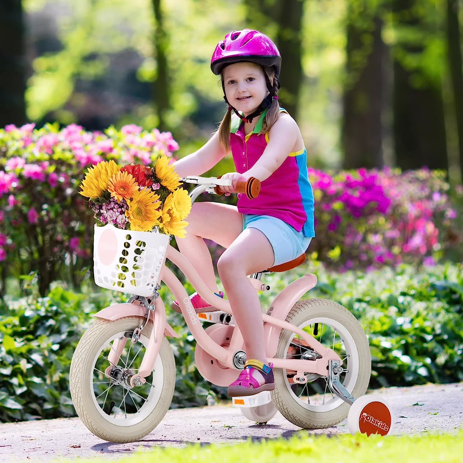 OLAKIDS Kids Bike, 12 14 16 18 Inch Toddlers Bike with Removable Training Wheels Basket, Safety Bell, Adjustable Seat Handlebar, Children's Bicycle for Girls Boys Age 3-8 Years Old - Image 5