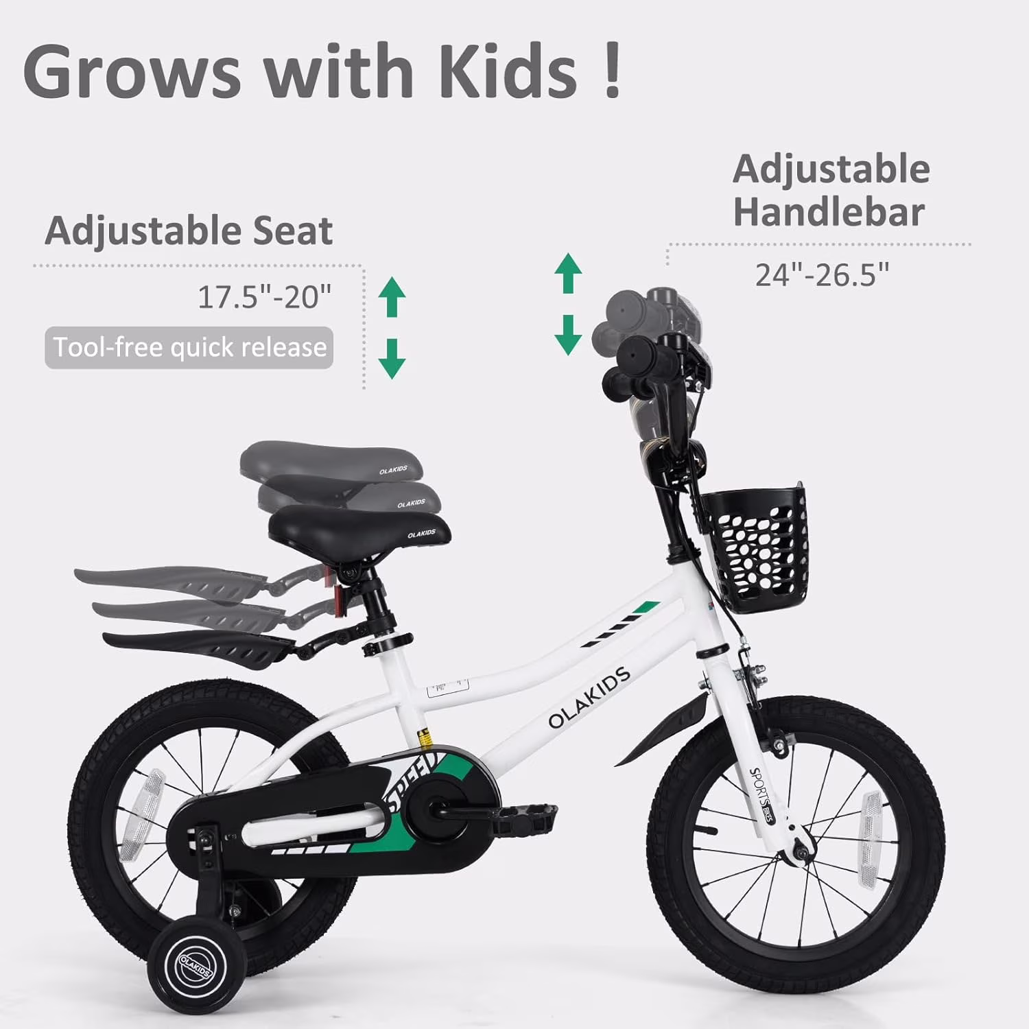 OLAKIDS Kids Bike, 12 14 16 18 Inch Toddlers Bike with Training Wheels Adjustable Seat and Handlebar, Handbrake and Coaster Brake, Children's Bicycle for Boys Girls - Image 4