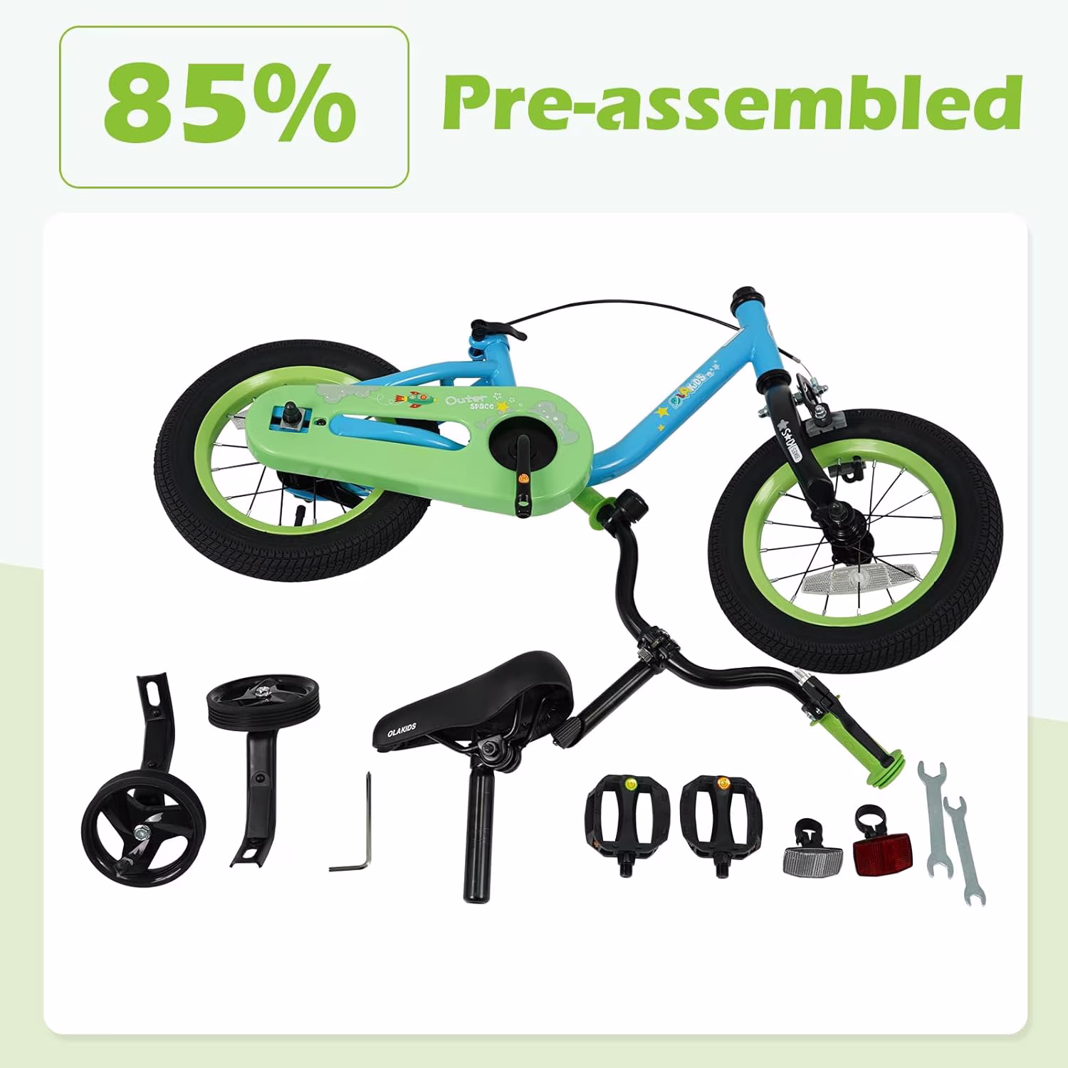 OLAKIDS Kids Bike, 12 14 16 Inch Toddler Bicycle with Training Wheels, Space Theme Children Bike with Adjustable Seat Handlebar Handbrake Coaster Brake Safety Bell for Boys Girls 3 - Image 3