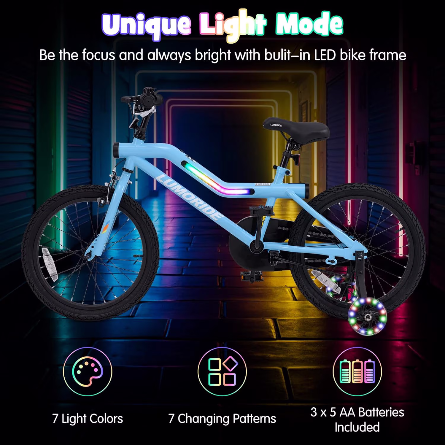 OLAKIDS Kids Bike, 16 18 Inch Toddlers Bike with Training Wheels Flash LED Light Frame 7 Lighting Modes, Children Bicycle with Adjustable Seat Handlebar Kickstand for Girls Boys - Image 2