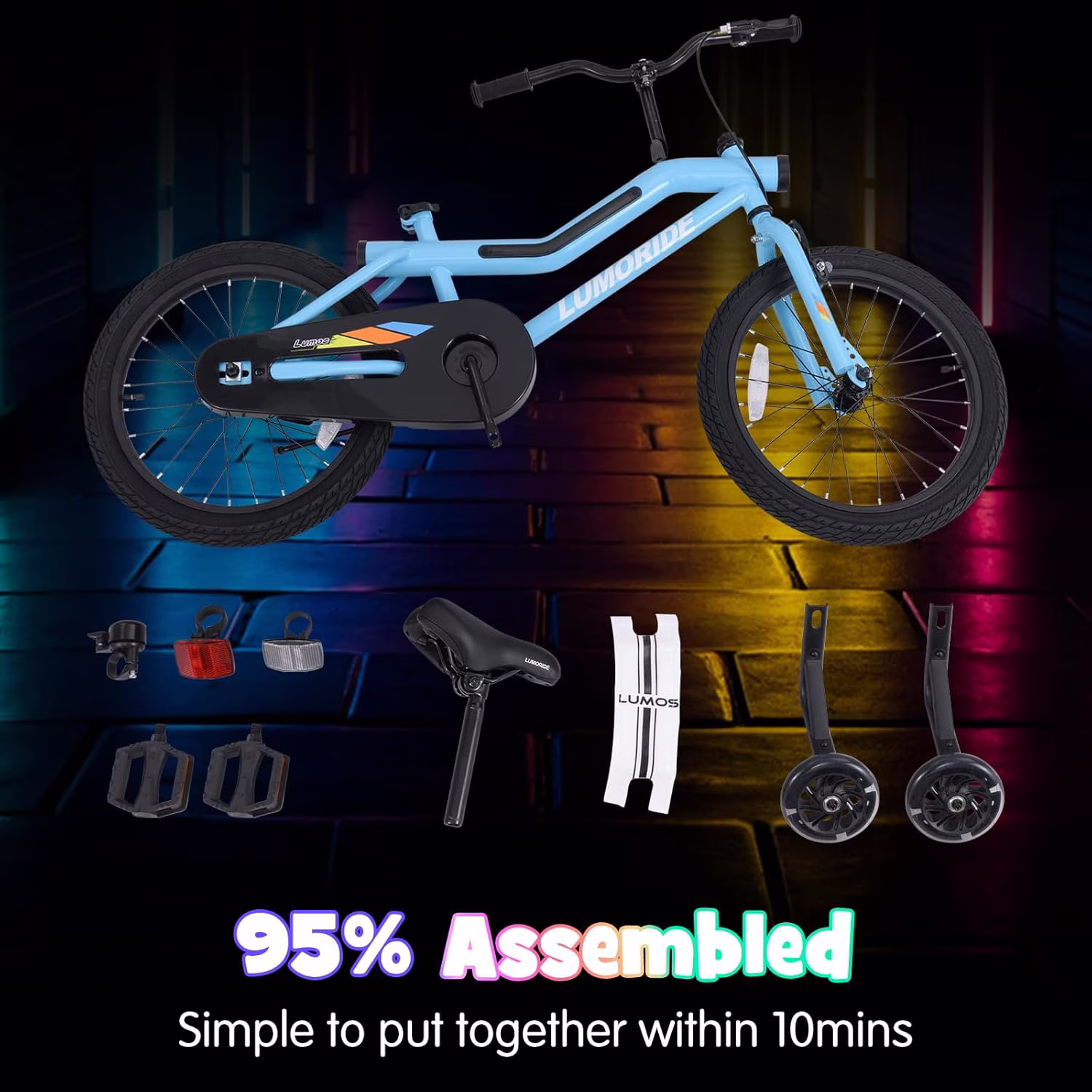 OLAKIDS Kids Bike, 16 18 Inch Toddlers Bike with Training Wheels Flash LED Light Frame 7 Lighting Modes, Children Bicycle with Adjustable Seat Handlebar Kickstand for Girls Boys - Image 5