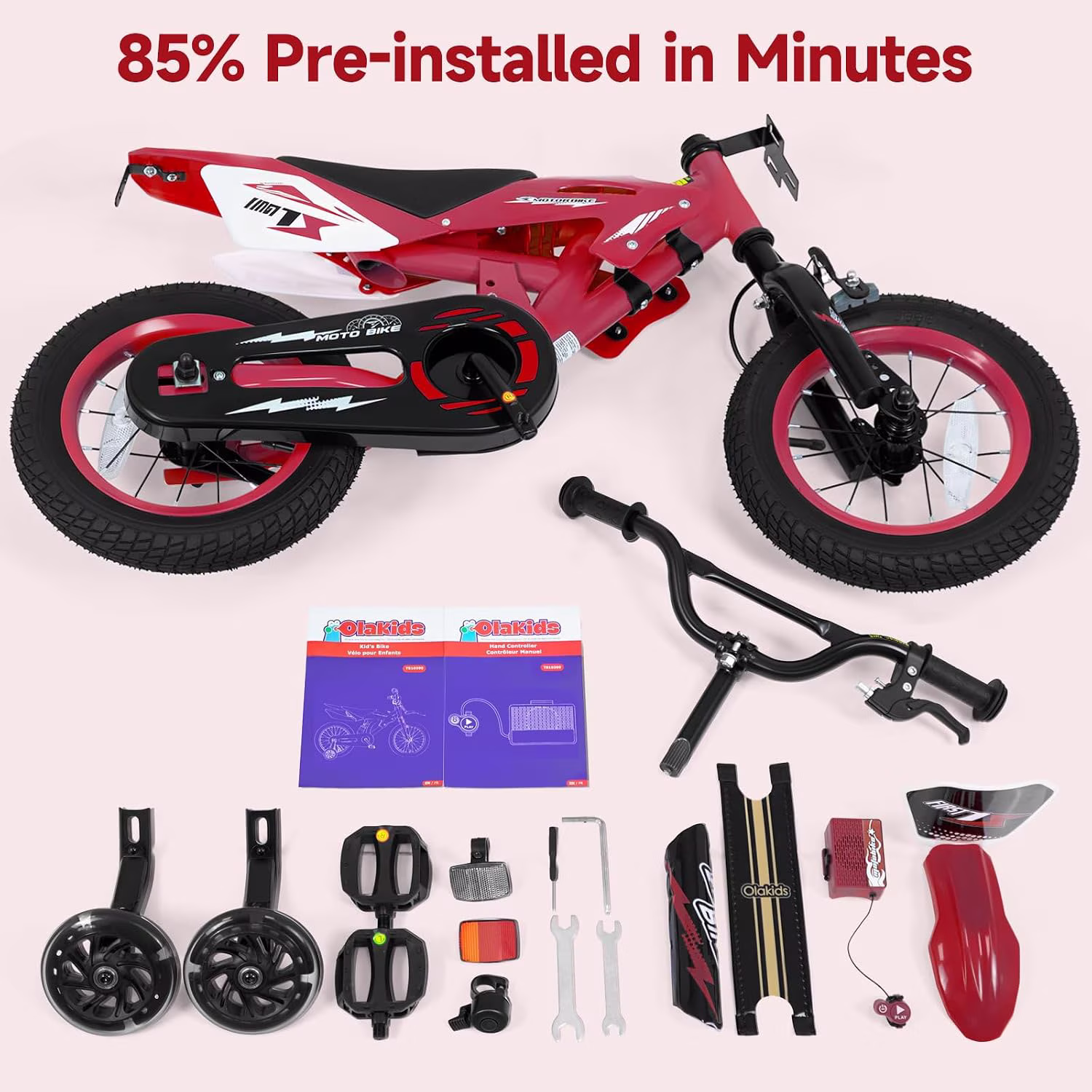 OLAKIDS Kids BMX Bike, 12 16 Inch Motorcycle Style Toddler Bicycle with Light up Training Wheels Rear Suspension Sound Box Adjustable Handlebar for Boys Girls - Image 3