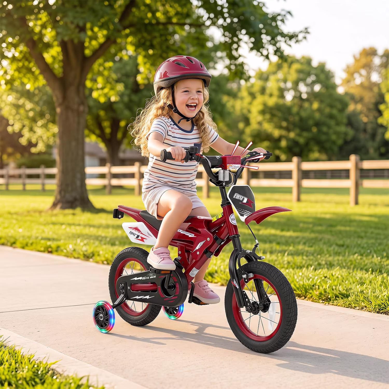 OLAKIDS Kids BMX Bike, 12 16 Inch Motorcycle Style Toddler Bicycle with Light up Training Wheels Rear Suspension Sound Box Adjustable Handlebar for Boys Girls - Image 5