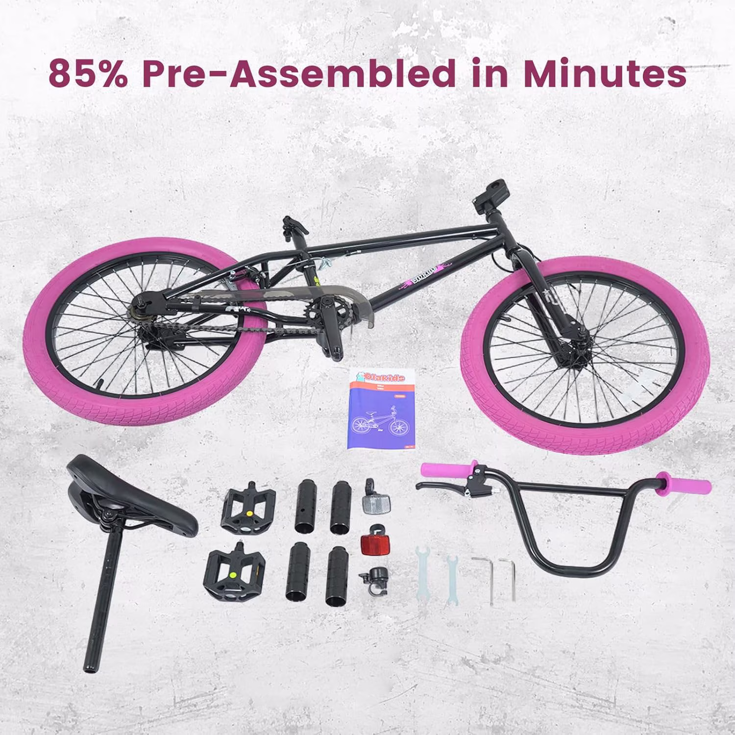 OLAKIDS Kids BMX Bike, 20 Inch Freestyle Bicycle with 4 Pegs Carbon Steel Frame Adjustable Seat for Beginner Level Riders Boys Girls - Image 5