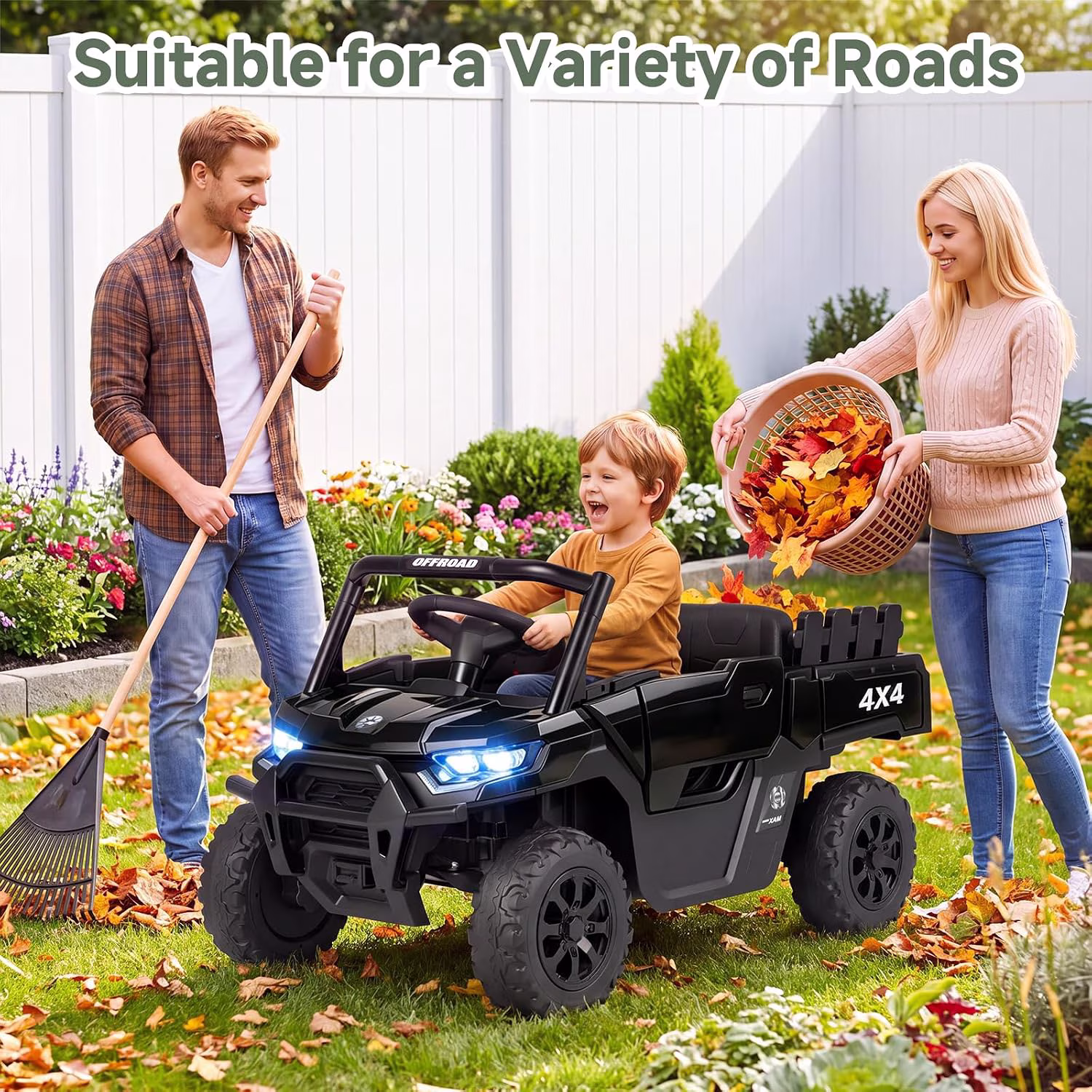 OLAKIDS Ride on Dump Truck, 12V Kids Electric Car with Remote Control, Power Display, Bluetooth, Music Player, LED Lights for Toddlers 3+ Years, Black - Image 3