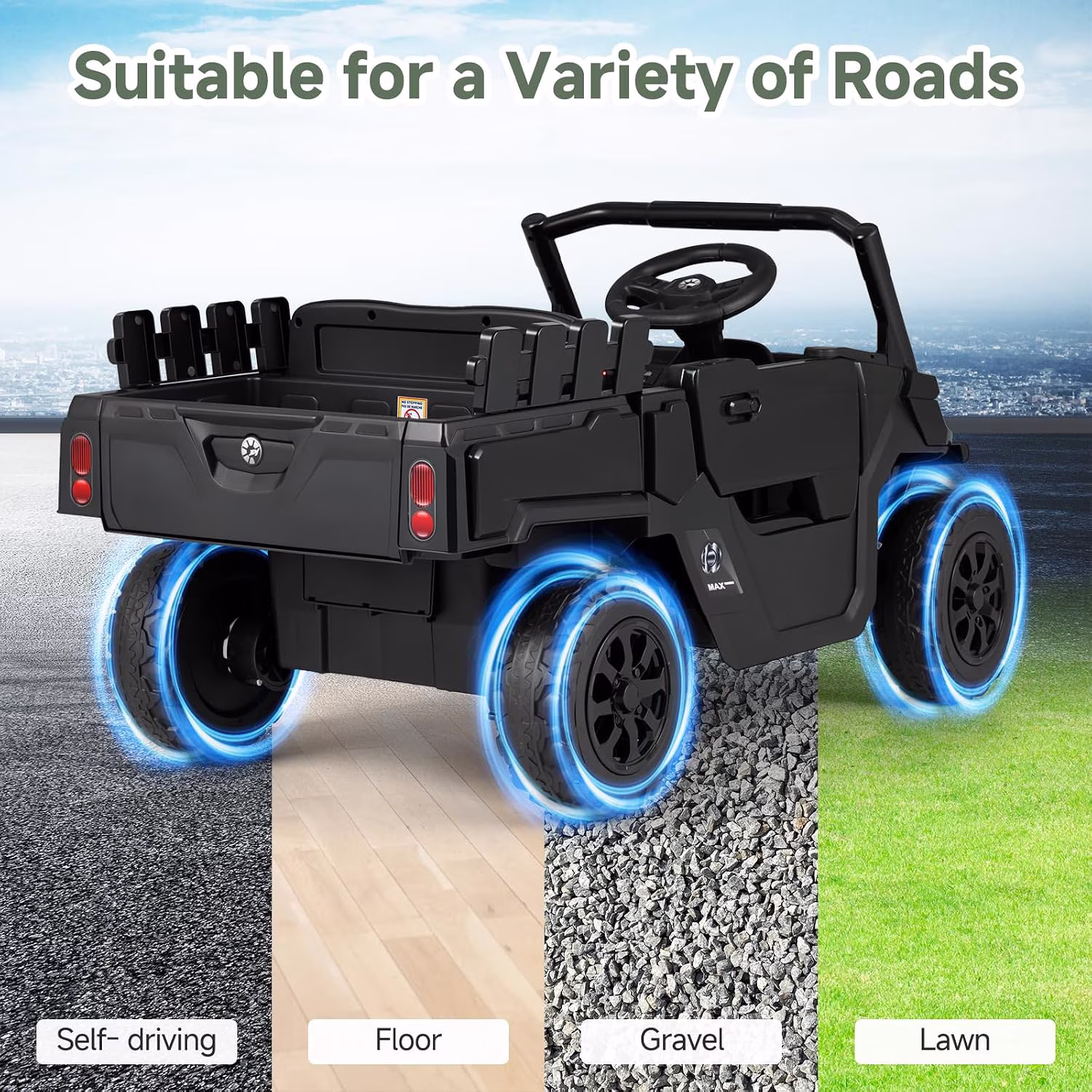 OLAKIDS Ride on Dump Truck, 12V Kids Electric Car with Remote Control, Power Display, Bluetooth, Music Player, LED Lights for Toddlers 3+ Years, Black - Image 4