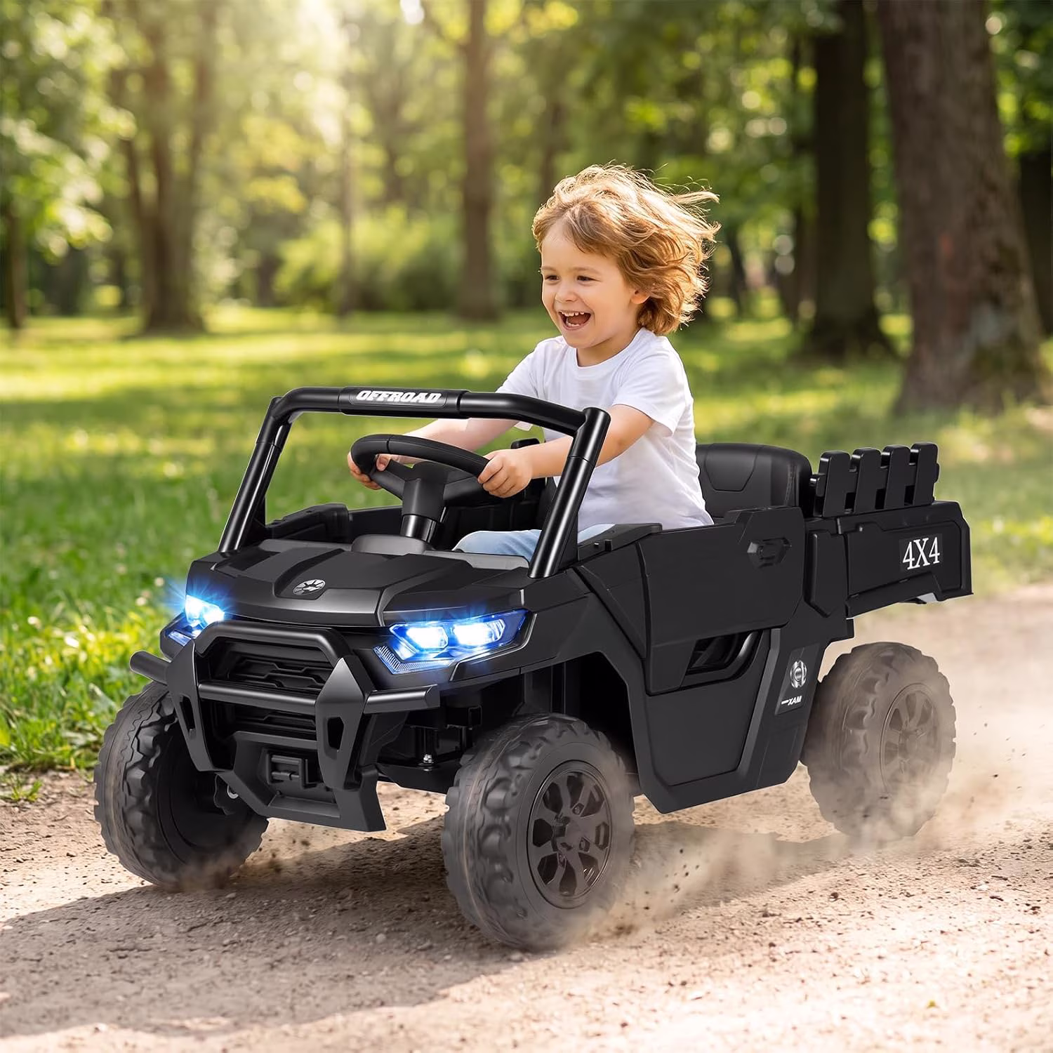 OLAKIDS Ride on Dump Truck, 12V Kids Electric Car with Remote Control, Power Display, Bluetooth, Music Player, LED Lights for Toddlers 3+ Years, Black - Image 2