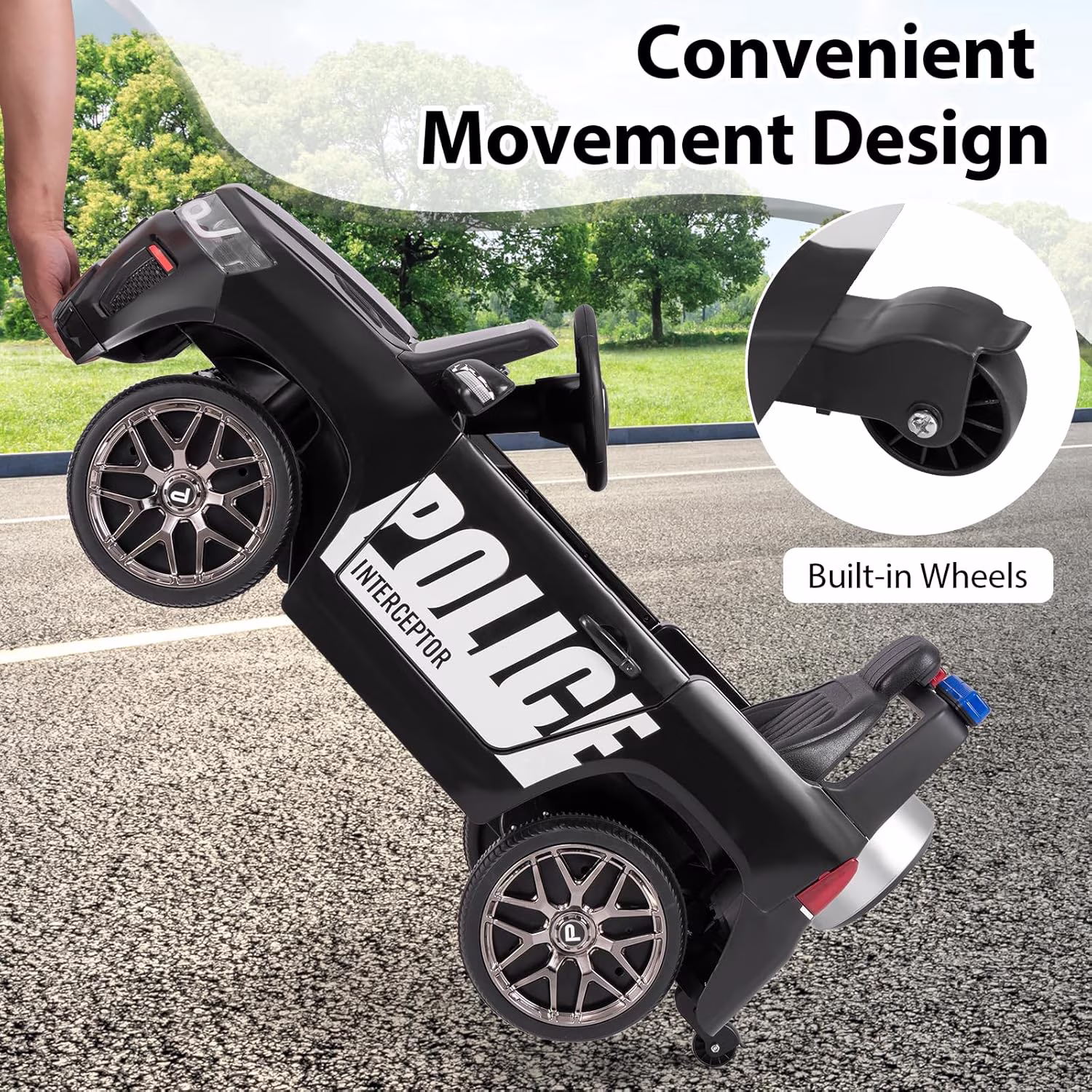 OLAKIDS Ride on Police Car, 12V Kids Battery Powered Electric Vehicle with Siren, Flashing Lights, Bluetooth, Music, MP3, USB, Power Display, Spring Suspension, Aged 3-8 Years - Image 2
