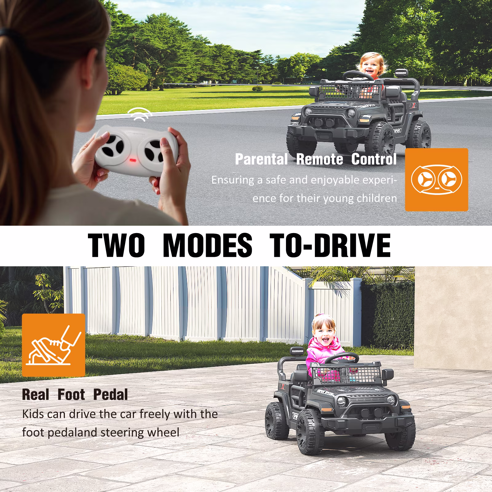 OROFULL 12V Electric Ride On Car, Kids Ride On Truck Toy with Remote Control, Double Doors and Music for Toddlers, Boys and Girls,Black - Image 4