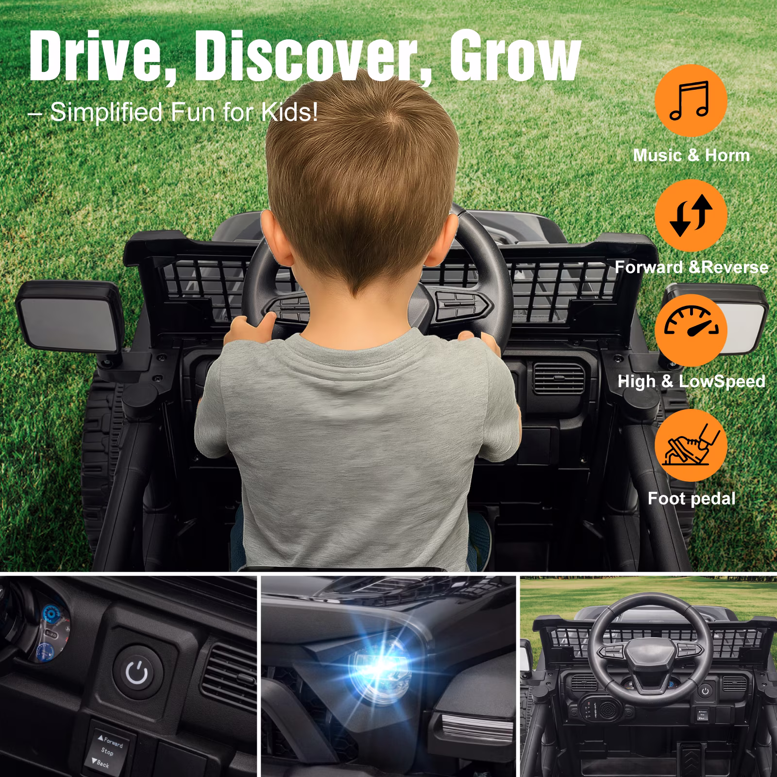 OROFULL 12V Electric Ride On Car, Kids Ride On Truck Toy with Remote Control, Double Doors and Music for Toddlers, Boys and Girls,Black - Image 5
