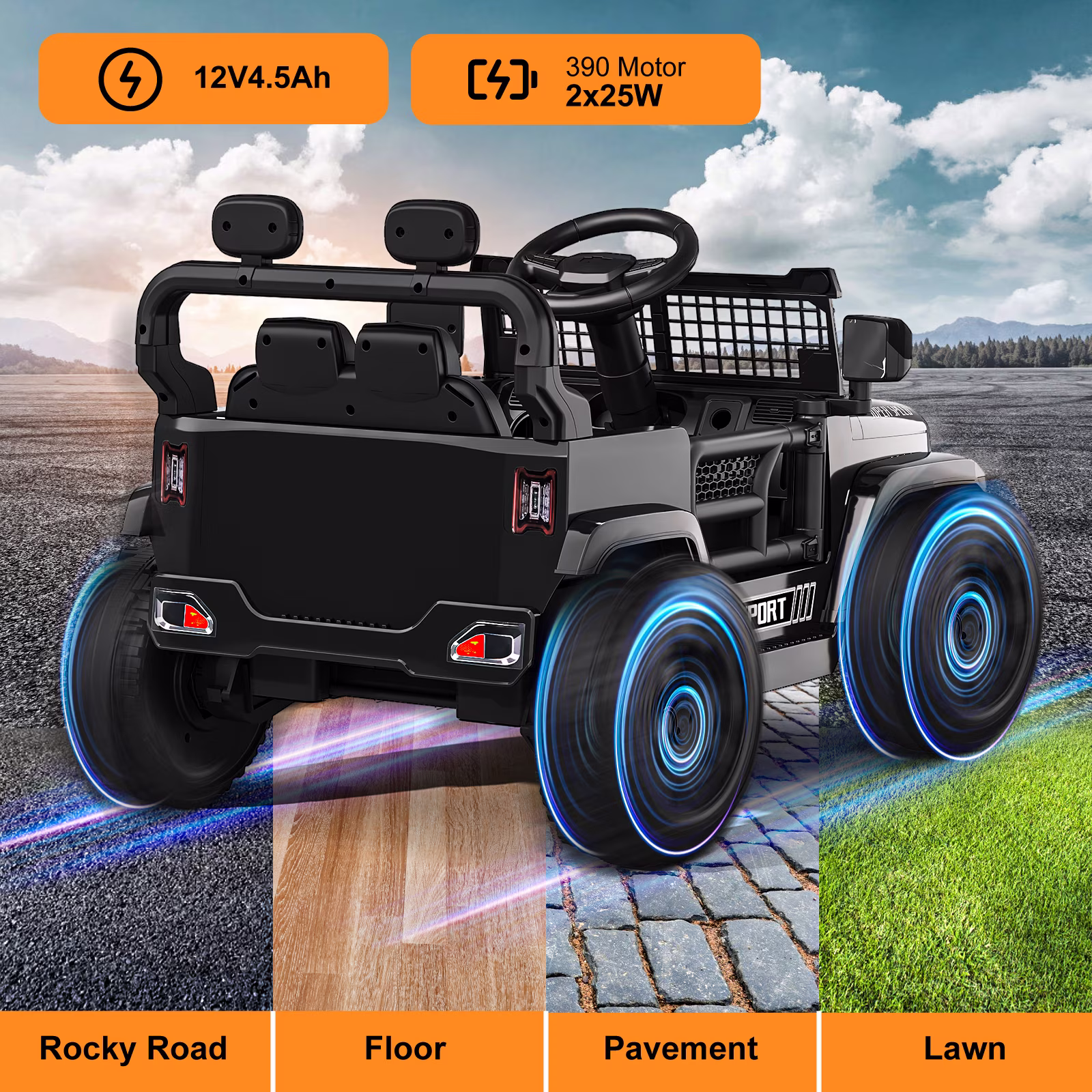 OROFULL 12V Electric Ride On Car, Kids Ride On Truck Toy with Remote Control, Double Doors and Music for Toddlers, Boys and Girls,Black - Image 2