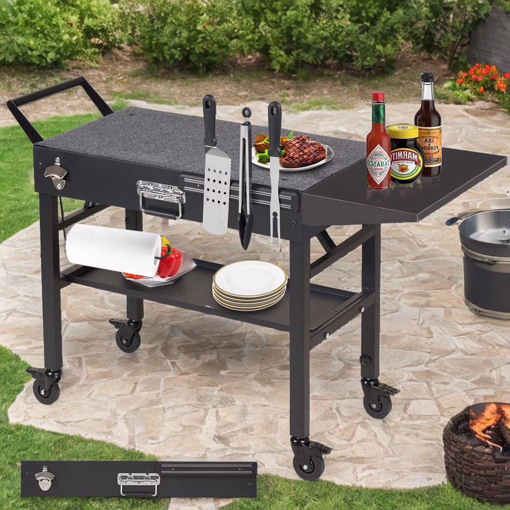 Outdoor Foldable Portable Heavy-Duty Grill Table with Caddy for 17 22 Blackstone Ninja Tabletop Grill - Image 5