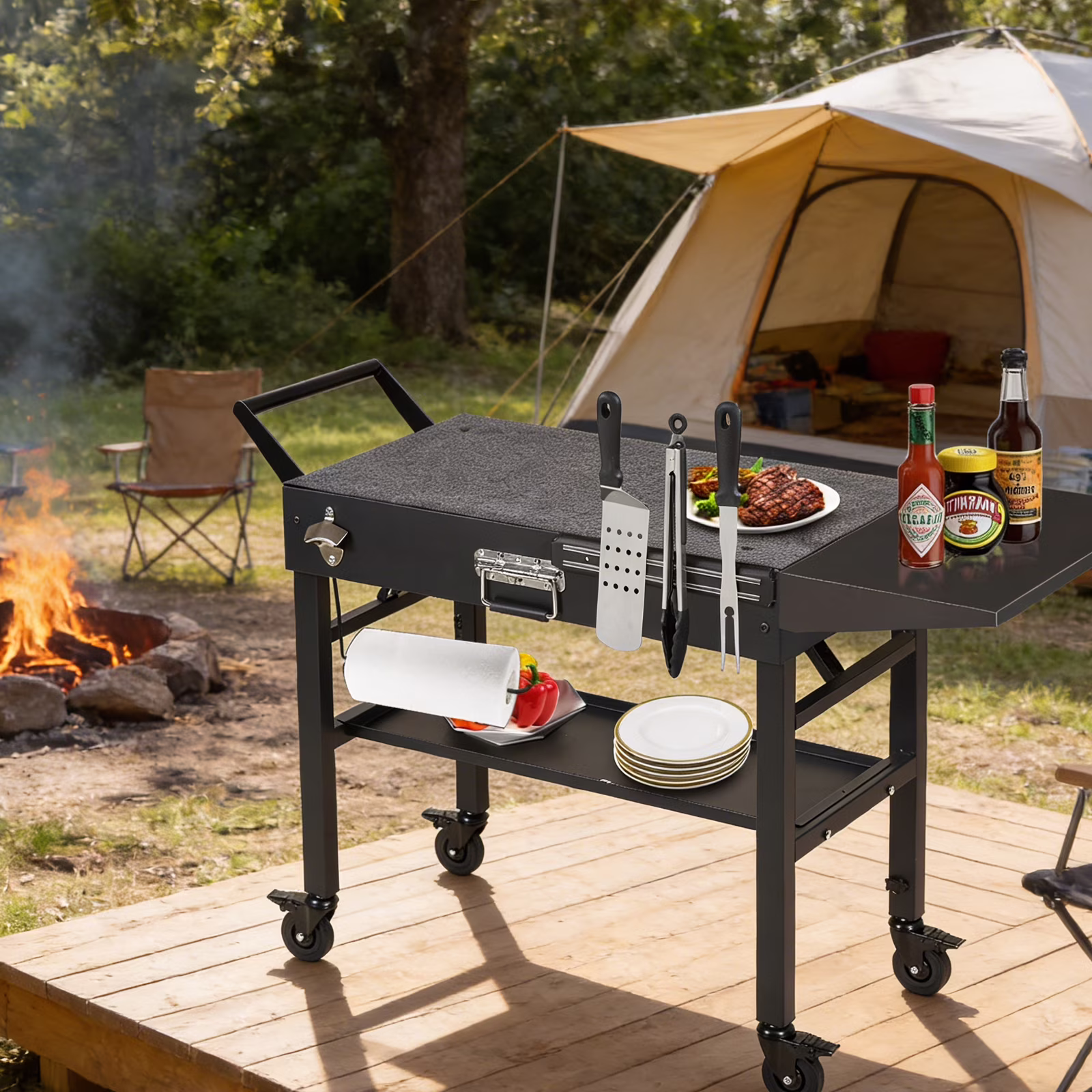 Outdoor Foldable Portable Heavy-Duty Grill Table with Caddy for 17 22 Blackstone Ninja Tabletop Grill - Image 2