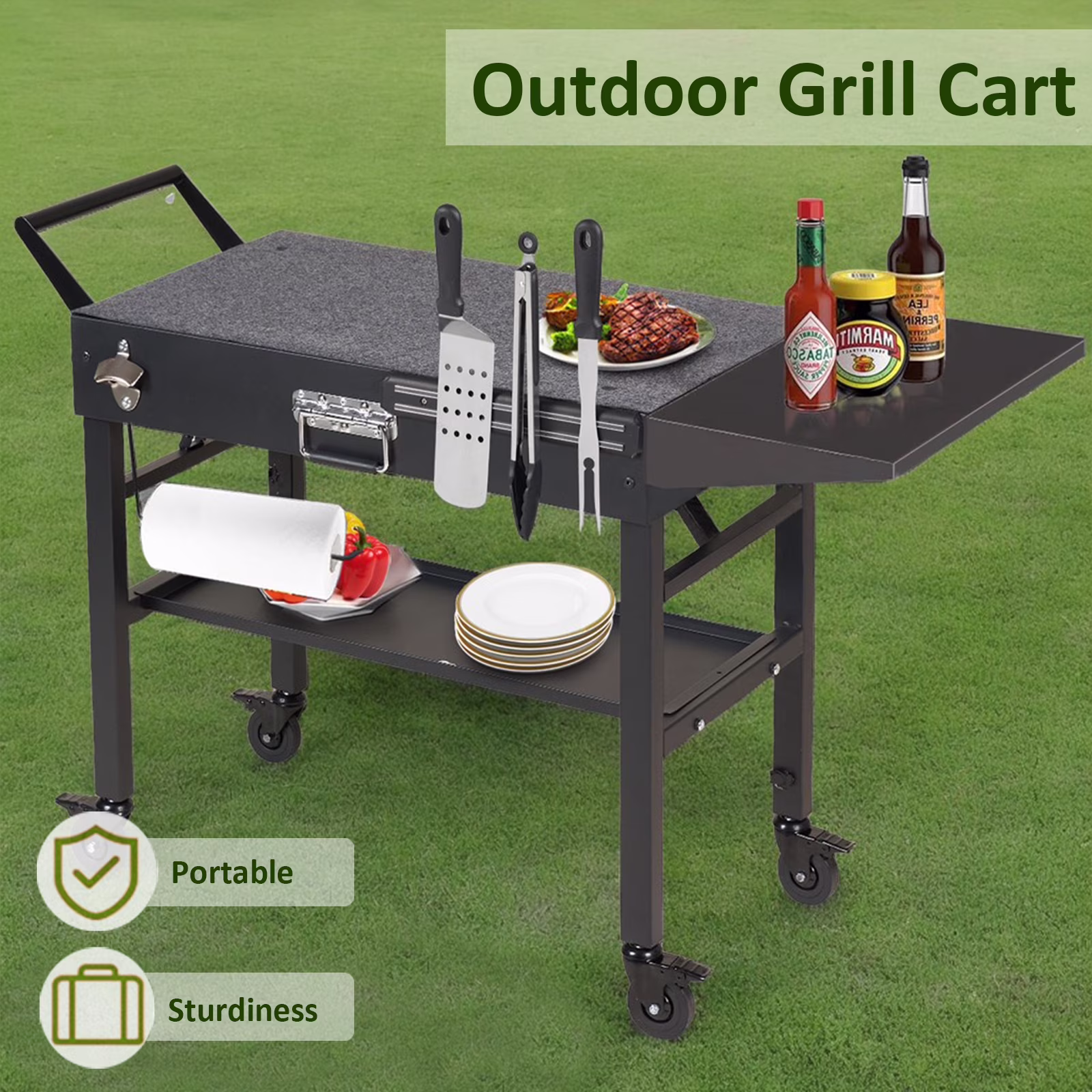 Outdoor Foldable Portable Heavy-Duty Grill Table with Caddy for 17 22 Blackstone Ninja Tabletop Grill - Image 3
