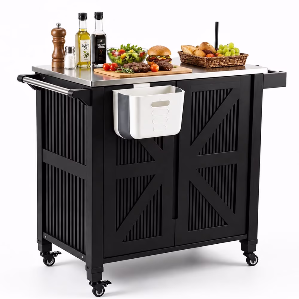 Outdoor Grill Cart Compatible with Blackstone Griddles, Stainless Steel Tabletop BBQ Prep Table with Wheels, Storage Cabinet, Movable Grill Station for Patio and Backyard
