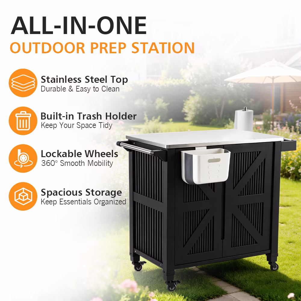 Outdoor Grill Cart Compatible with Blackstone Griddles, Stainless Steel Tabletop BBQ Prep Table with Wheels, Storage Cabinet, Movable Grill Station for Patio and Backyard - Image 2