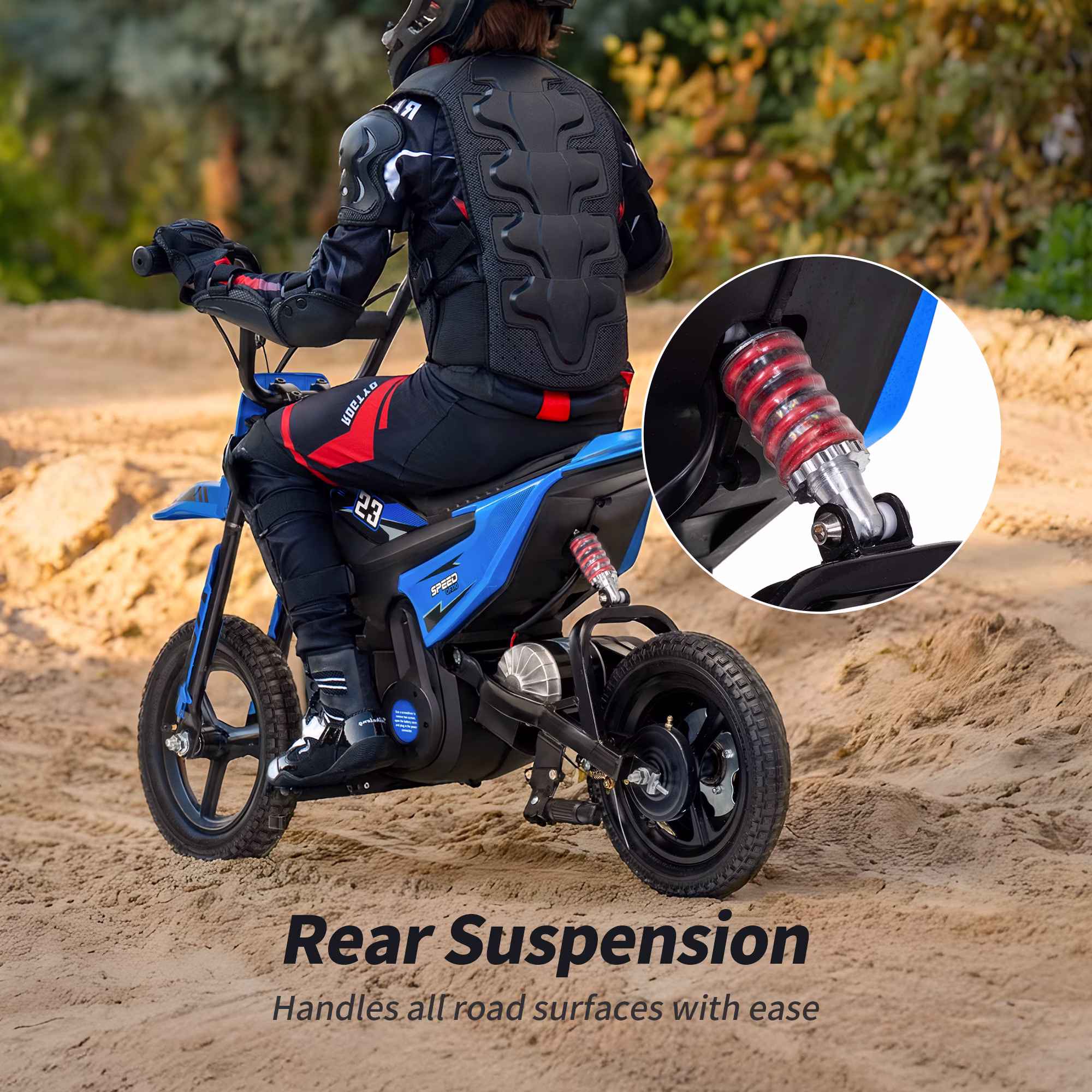 Outfunny 24V Kids Ride on Toys, 250W Electric Dirt Bike for Kids 6-12 w/Rear Suspension and Bluetooth,Blue - Image 2