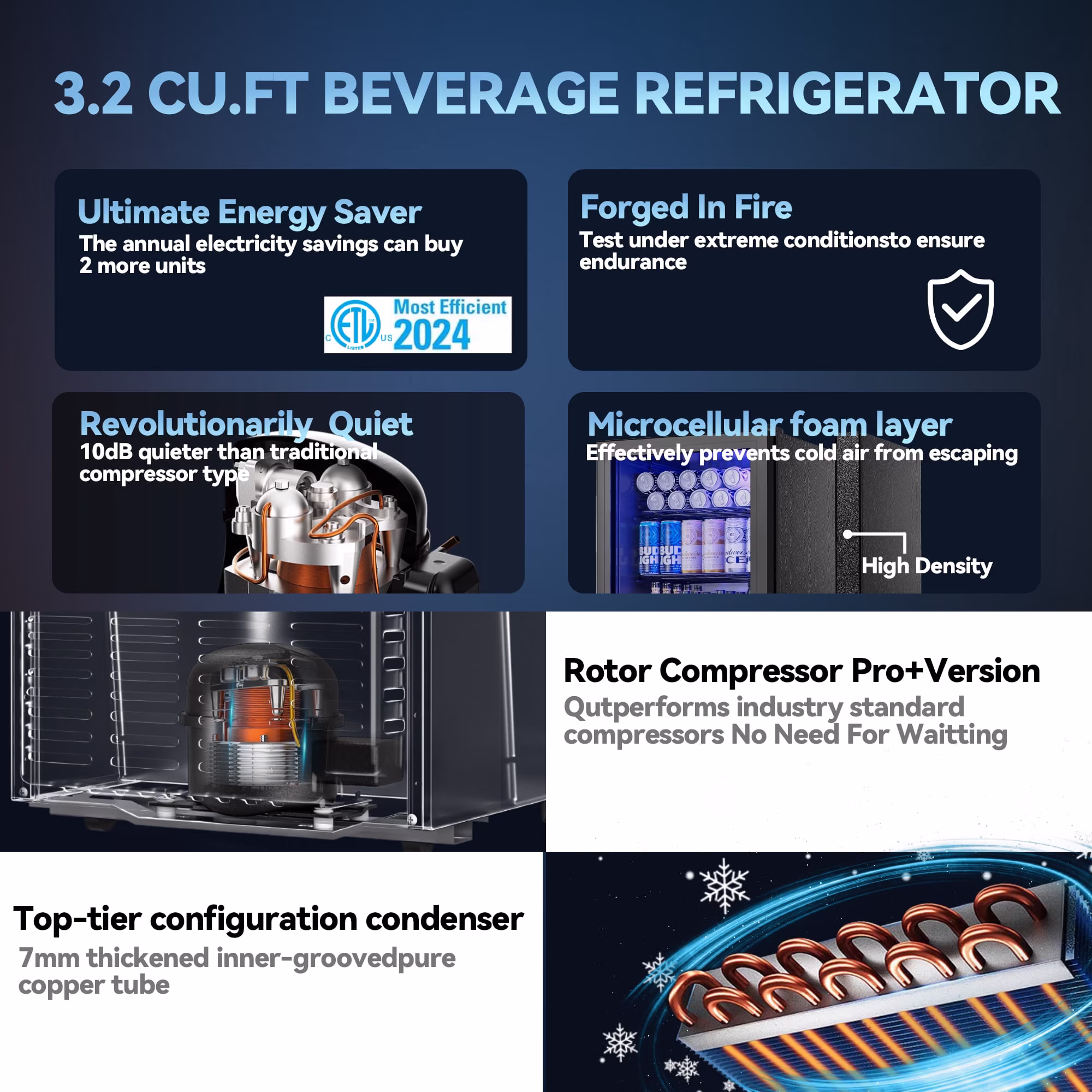 Patiosunny 130 Can Beverage Refrigerator Cooler 3.2 Cu.ft Mini Fridge with Glass Door & Adjustable Shelves, for Home/Office/Bar - Image 3