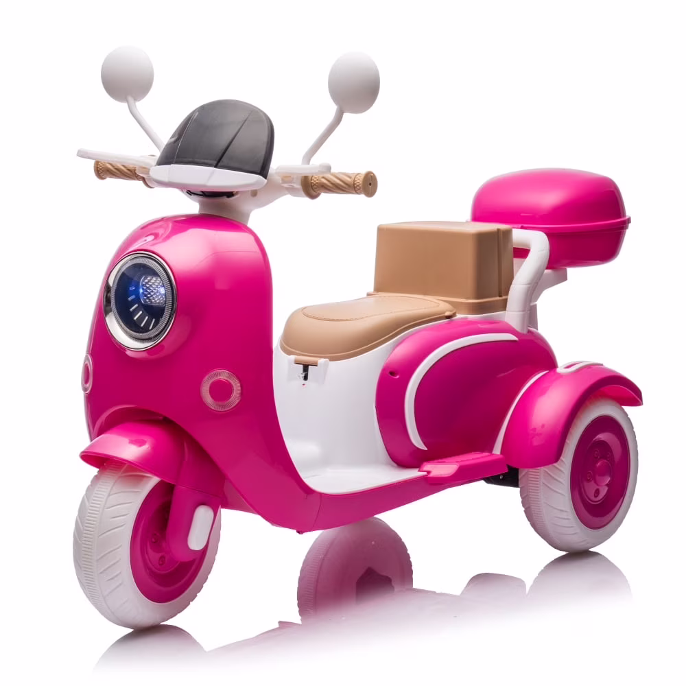 Pawverly 12V Electric Ride On Motorcycle for Kids, 3-Wheel Toddler Scooter Toy with Bluetooth, MP3 Music, LED Lights, Battery Powered Motorbike for Girls Boys Ages 3-5, Rose Red
