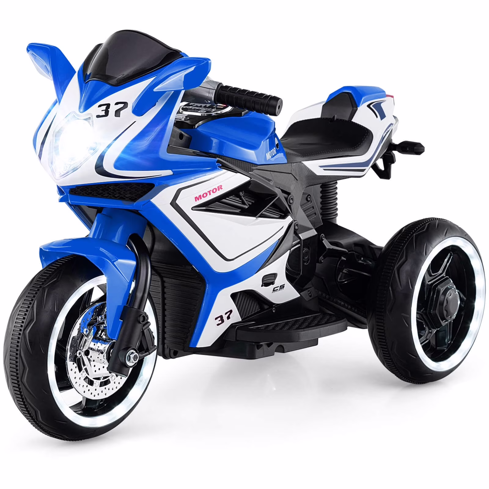 Pawverly 6V Toddler Electric Ride On Motorcycle, 3-Wheel Kids Scooter with Music, Light-Up Wheels, Foot Pedal Drive, Stable Ride On Toy for Boys & Girls Ages 3-5, Blue