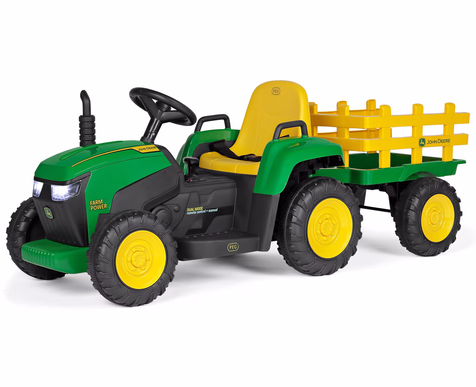 Peg Perego John Deere Farm Power 12 Volt Ride-on Tractor and Trailer with Remote Control - Image 4