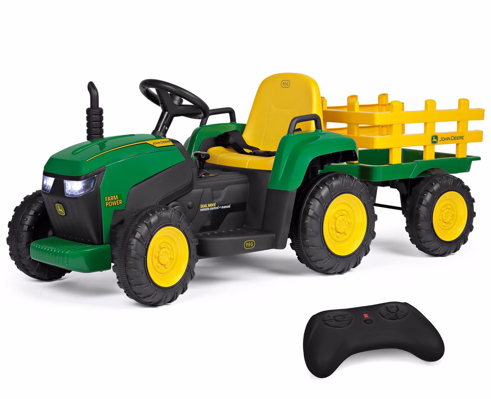 Peg Perego John Deere Farm Power 12 Volt Ride-on Tractor and Trailer with Remote Control