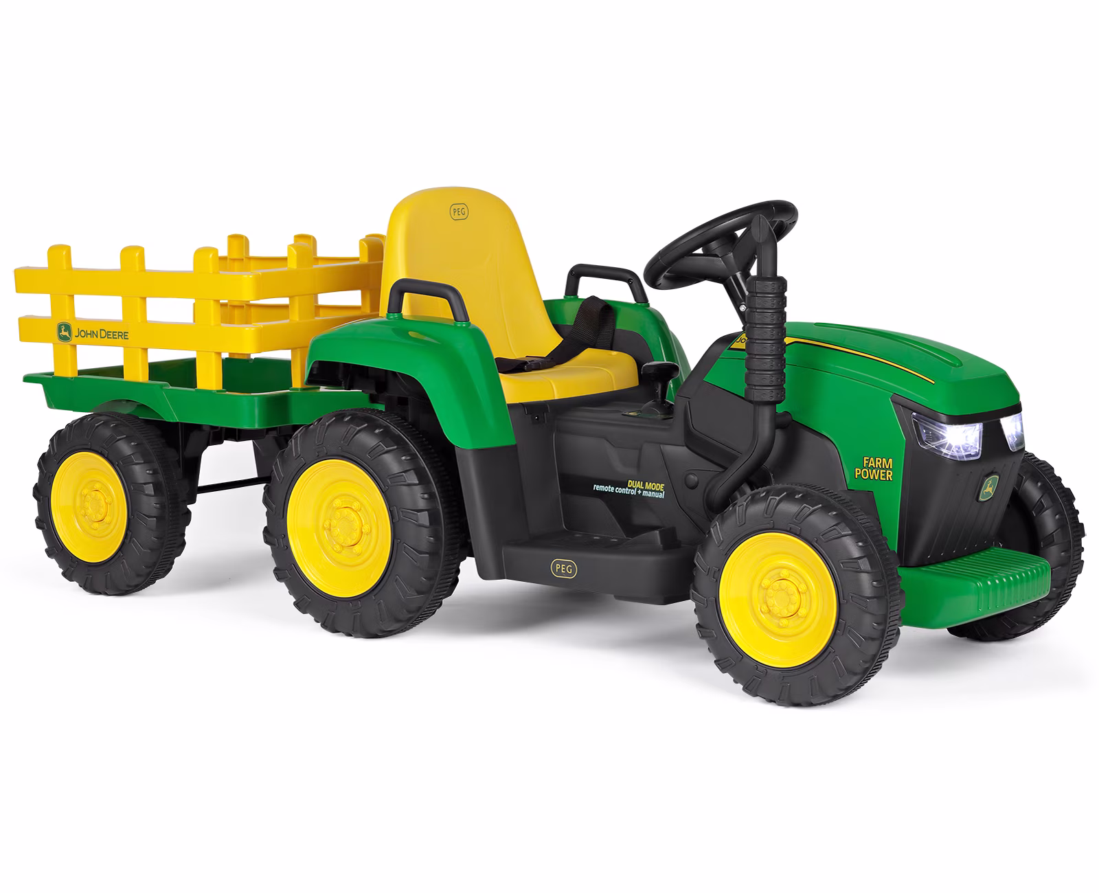 Peg Perego John Deere Farm Power 12 Volt Ride-on Tractor and Trailer with Remote Control - Image 3