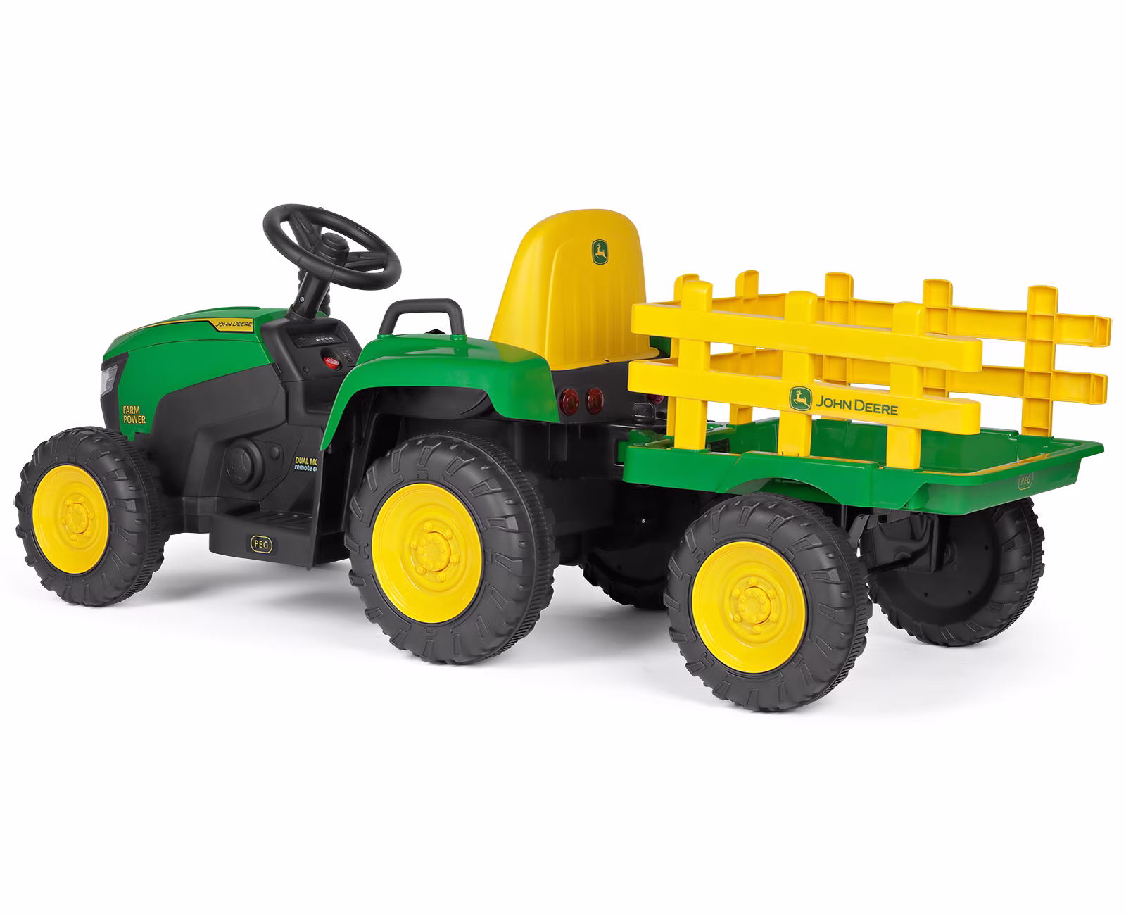 Peg Perego John Deere Farm Power 12 Volt Ride-on Tractor and Trailer with Remote Control - Image 5