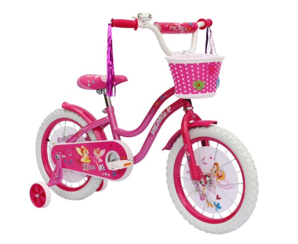 PlayWorld 16 In. Cruiser Steel Frame Bicycle Coaster Brake One Piece Crank, Full Cover Chain Guard with Basket, Fenders and Rims, White Tire Kid's Bike, Pink and Hot Pink