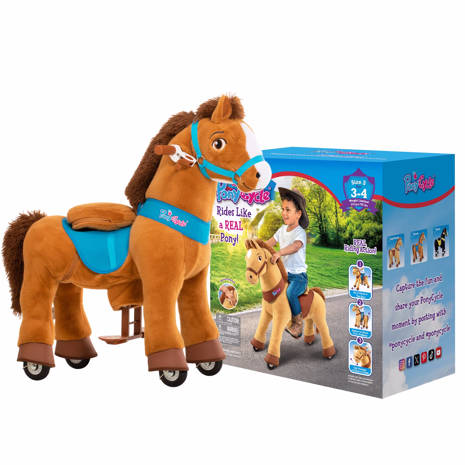 PonyCycle Kid-Powered Ride-On Horse Toy, No Battery, Hand Brake, Ages 3-4, Brown, E337 - Image 2