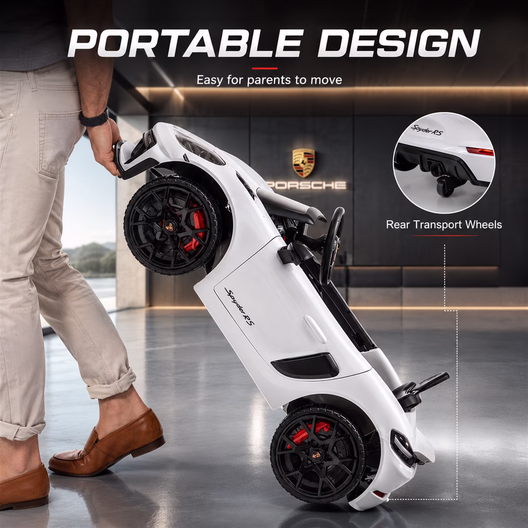 Porsche 718 12V Power Kids Ride on Car with Remote Control, Kids Electric Car to Drive, Toddler Car with Bluetooth/MP3/Lights, Gift for Boys Girls Aged 3-5, White - Image 2