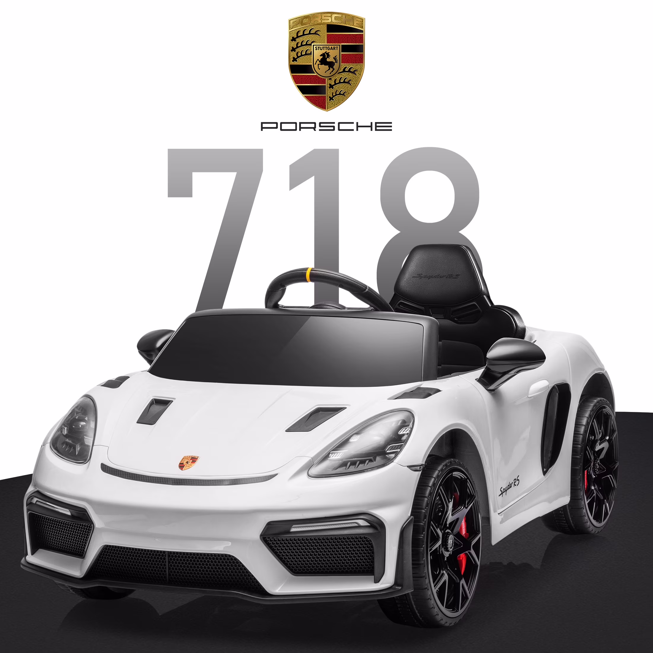 Porsche 718 12V Power Kids Ride on Car with Remote Control, Kids Electric Car to Drive, Toddler Car with Bluetooth/MP3/Lights, Gift for Boys Girls Aged 3-5, White - Image 3