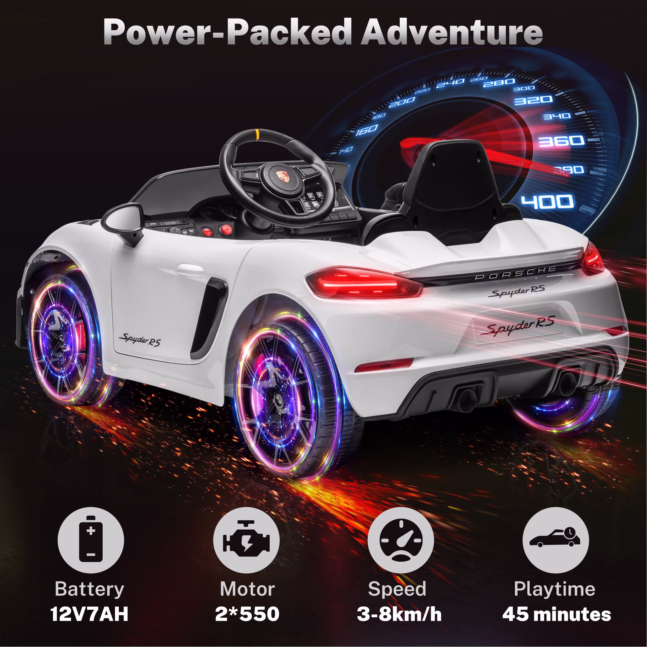Porsche 718 12V Power Kids Ride on Car with Remote Control, Kids Electric Car to Drive, Toddler Car with Bluetooth/MP3/Lights, Gift for Boys Girls Aged 3-5, White - Image 5