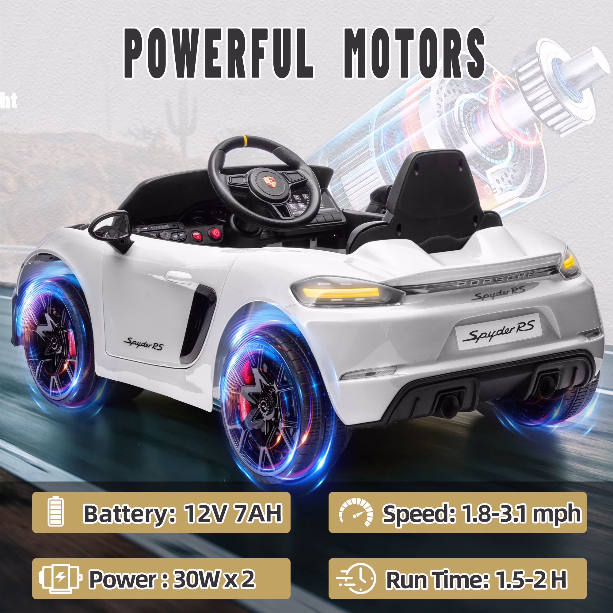 Porsche 718 Ride On Car for Kids, Electric Car for Toddlers with Remote Control, 4 Wheel Suspension, Bluetooth, Music, LED, Safety Belts, Ride on Toys for Toddler 3-6 Yrs Boys Girls Gifts - Image 3