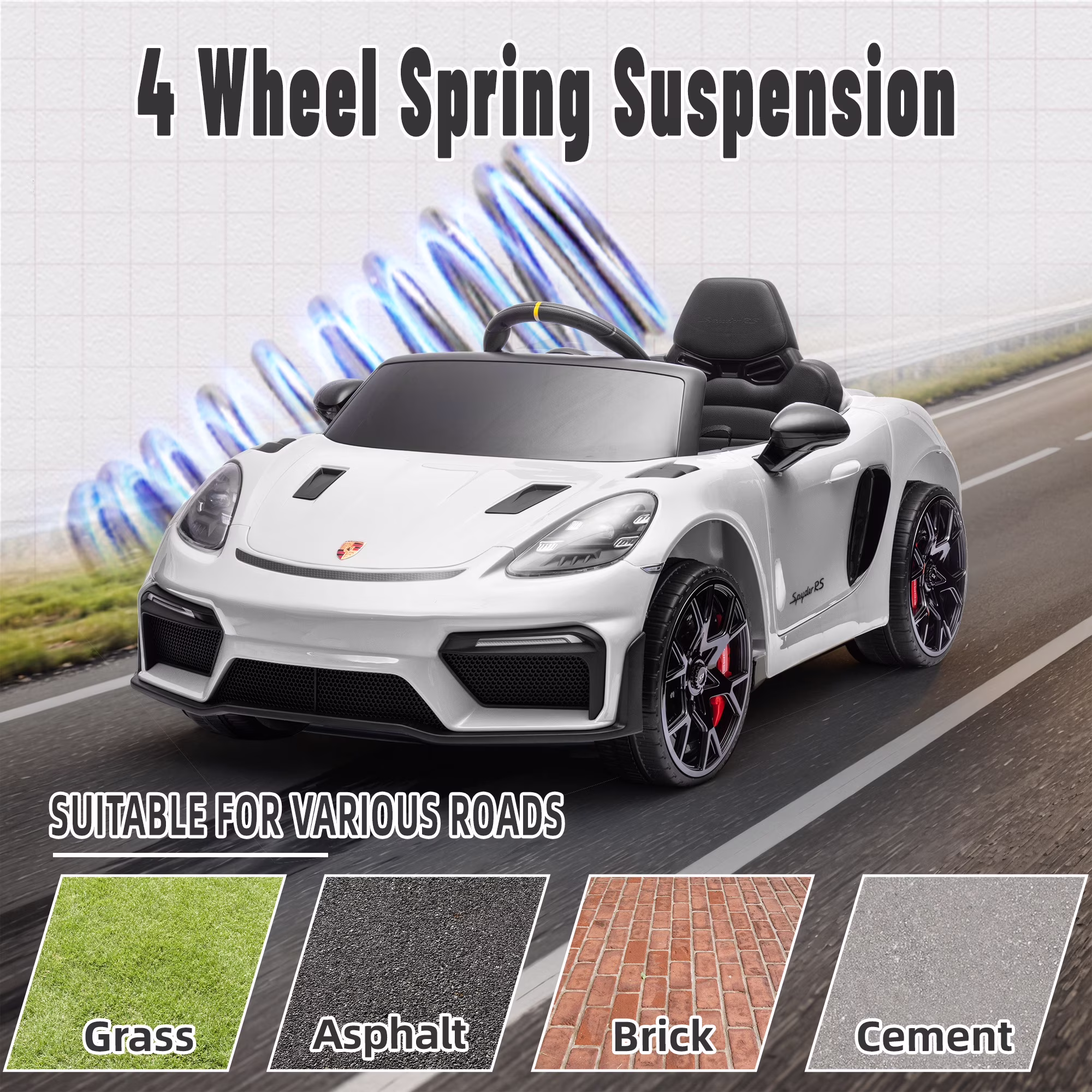 Porsche 718 Ride On Car for Kids, Electric Car for Toddlers with Remote Control, 4 Wheel Suspension, Bluetooth, Music, LED, Safety Belts, Ride on Toys for Toddler 3-6 Yrs Boys Girls Gifts - Image 2