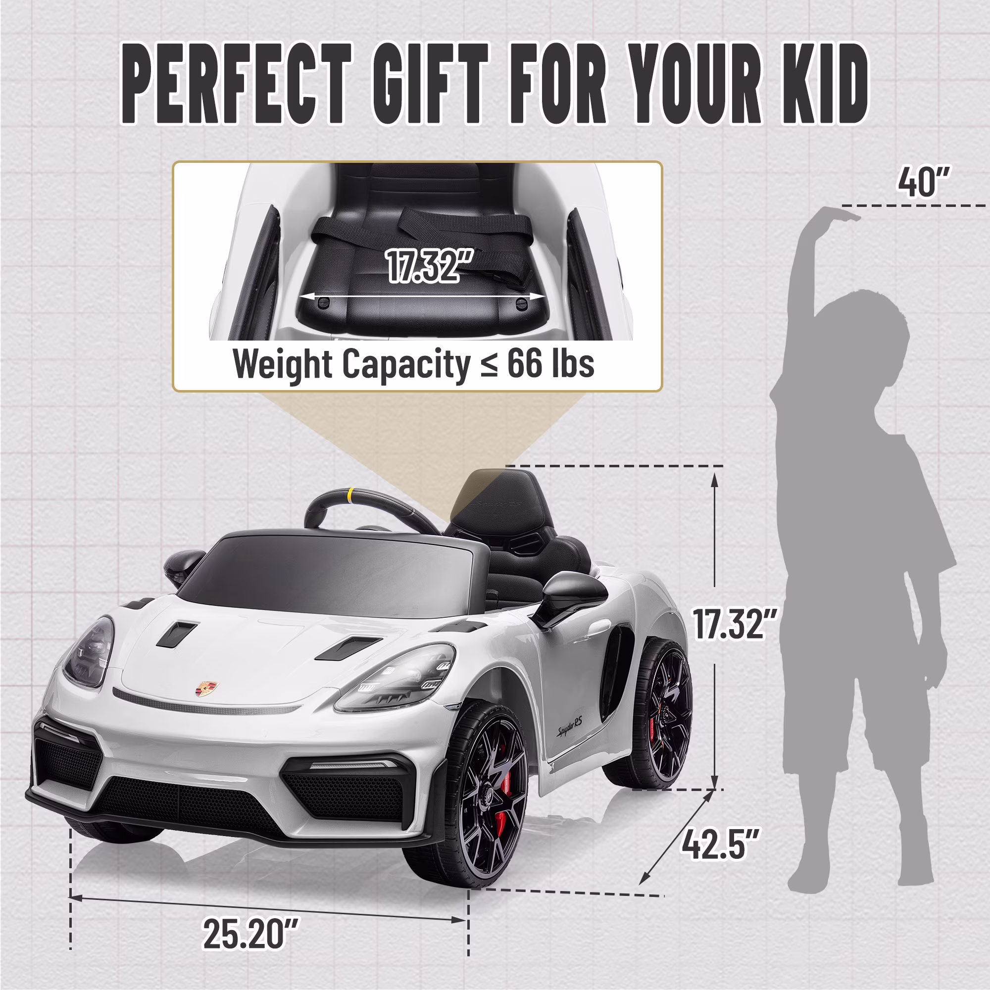 Porsche 718 Ride On Car for Kids, Electric Car for Toddlers with Remote Control, 4 Wheel Suspension, Bluetooth, Music, LED, Safety Belts, Ride on Toys for Toddler 3-6 Yrs Boys Girls Gifts - Image 4