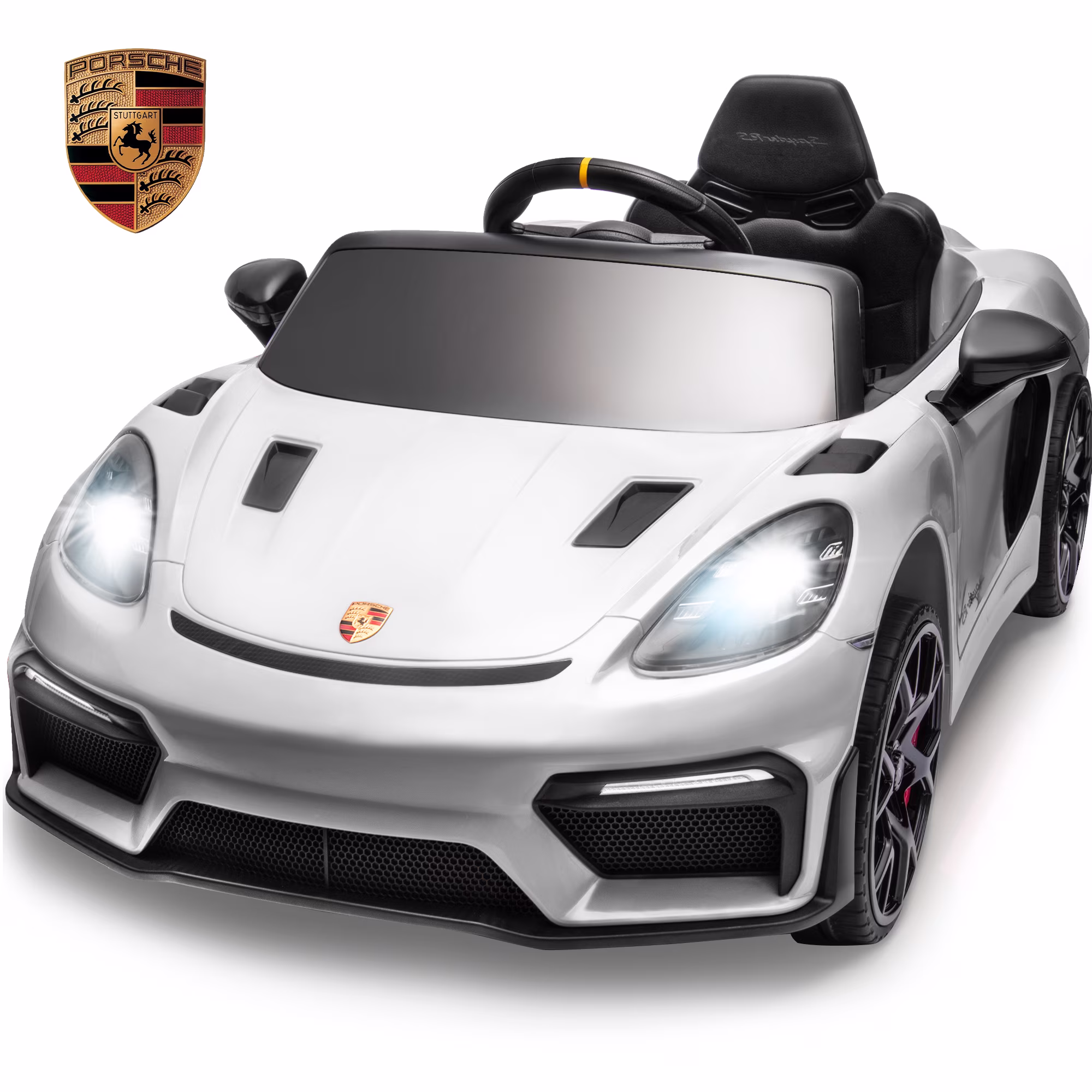 Porsche 718 Ride On Car for Kids, Electric Car for Toddlers with Remote Control, 4 Wheel Suspension, Bluetooth, Music, LED, Safety Belts, Ride on Toys for Toddler 3-6 Yrs Boys Girls Gifts