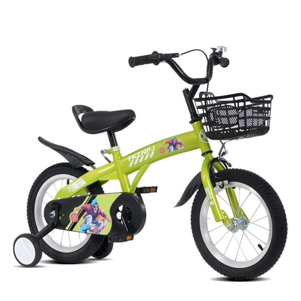 POVANL 16 inch kids bike with training wheels and stand Adjustable saddle Suitable for boys and girls aged 4-8 years tall Height 41-53 inches,around 85% assembled body,With storage frame,Gift(Green)