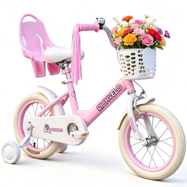 POVANLI 12" Girls Bike for Toddlers and Kids Ages 3-4 Years Old, 1-Speed Child Bicycles With Removable Training Wheels & Baby Toys, Gift first choice(Pink)